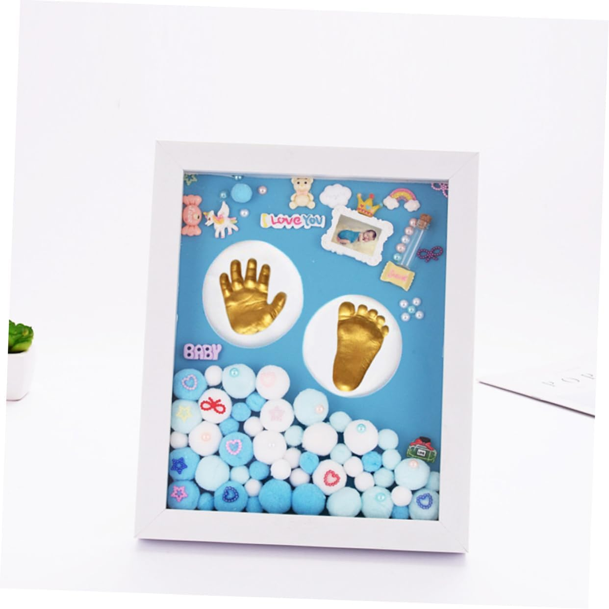 Unique Milestone Photo Frame Handprint Footprint Kit for Boy Girl Safe Material Shower Memory Keepsake image number 4