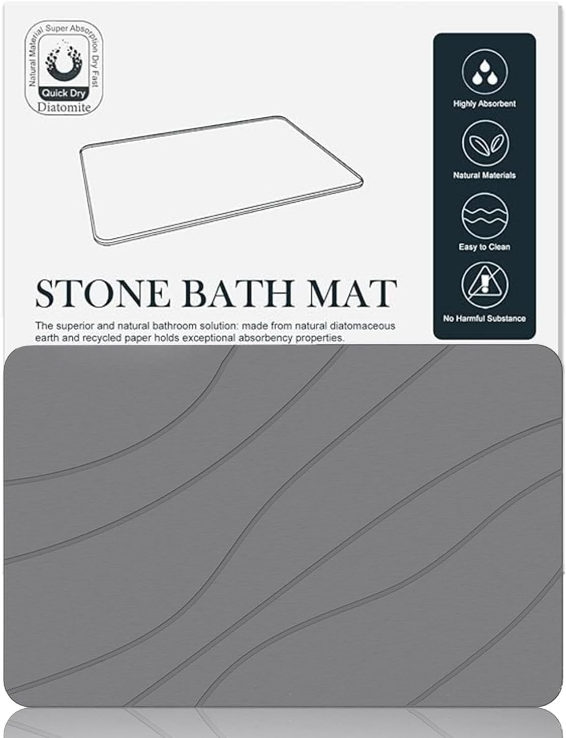 GIOD Stone Bath Mat, Diatomaceous Bath Mat, 60&times;39&times;1Cm Quick-Drying Water-Absorbing Non-Slip Diatomaceous Earth Hard Bath Mat, Modern and Stylish Bathroom Mat, Door Mat Bath Drying Mat (Dark Gray-A)