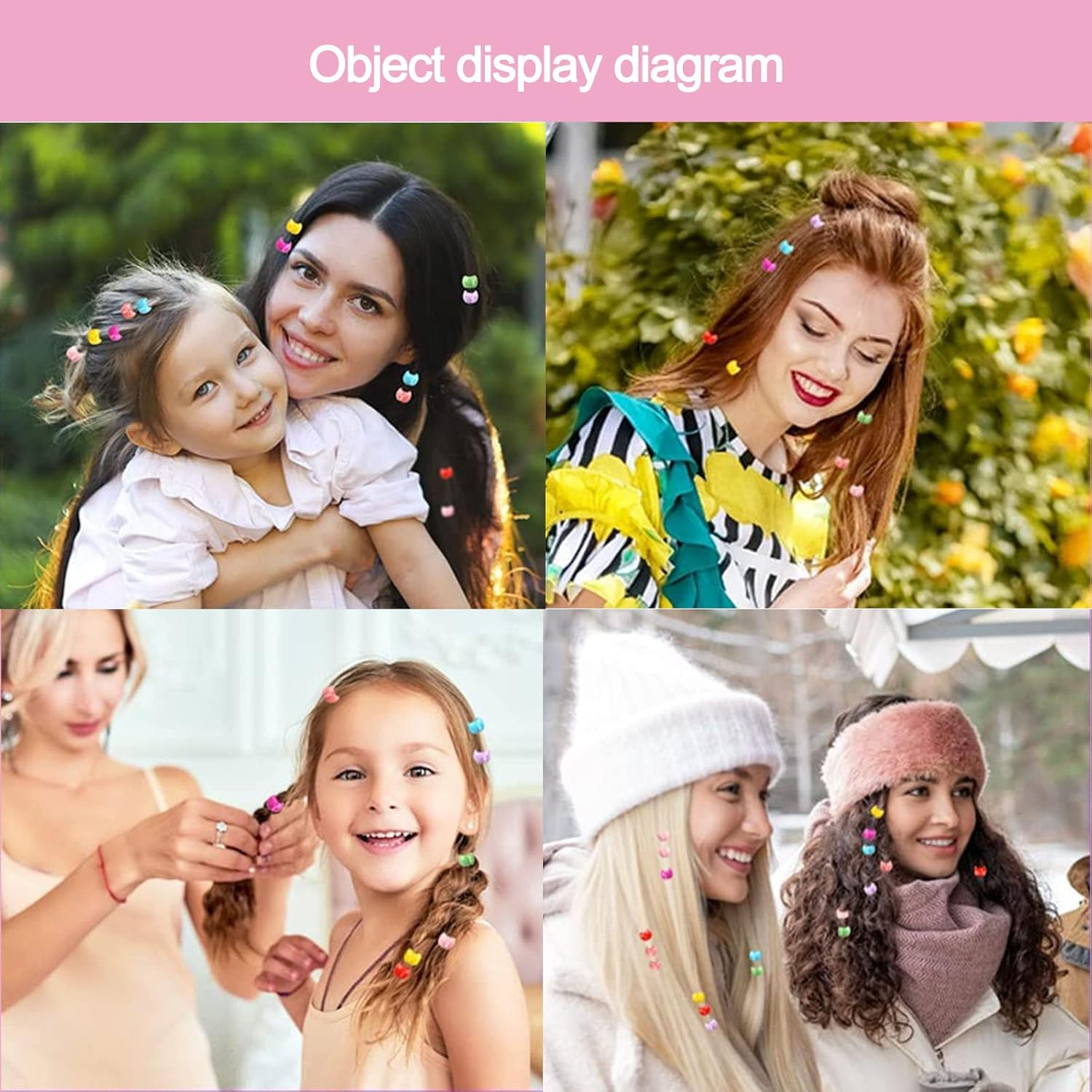 Pack of 200 Mini Hair Clips Small Hair Clips Colourful Pearl Hair Clips Plastic Rainbow Clip Small Hair Grippers Multicoloured Hair Beads Clip Hair Claws Hair Accessories for Girls Women image number 1