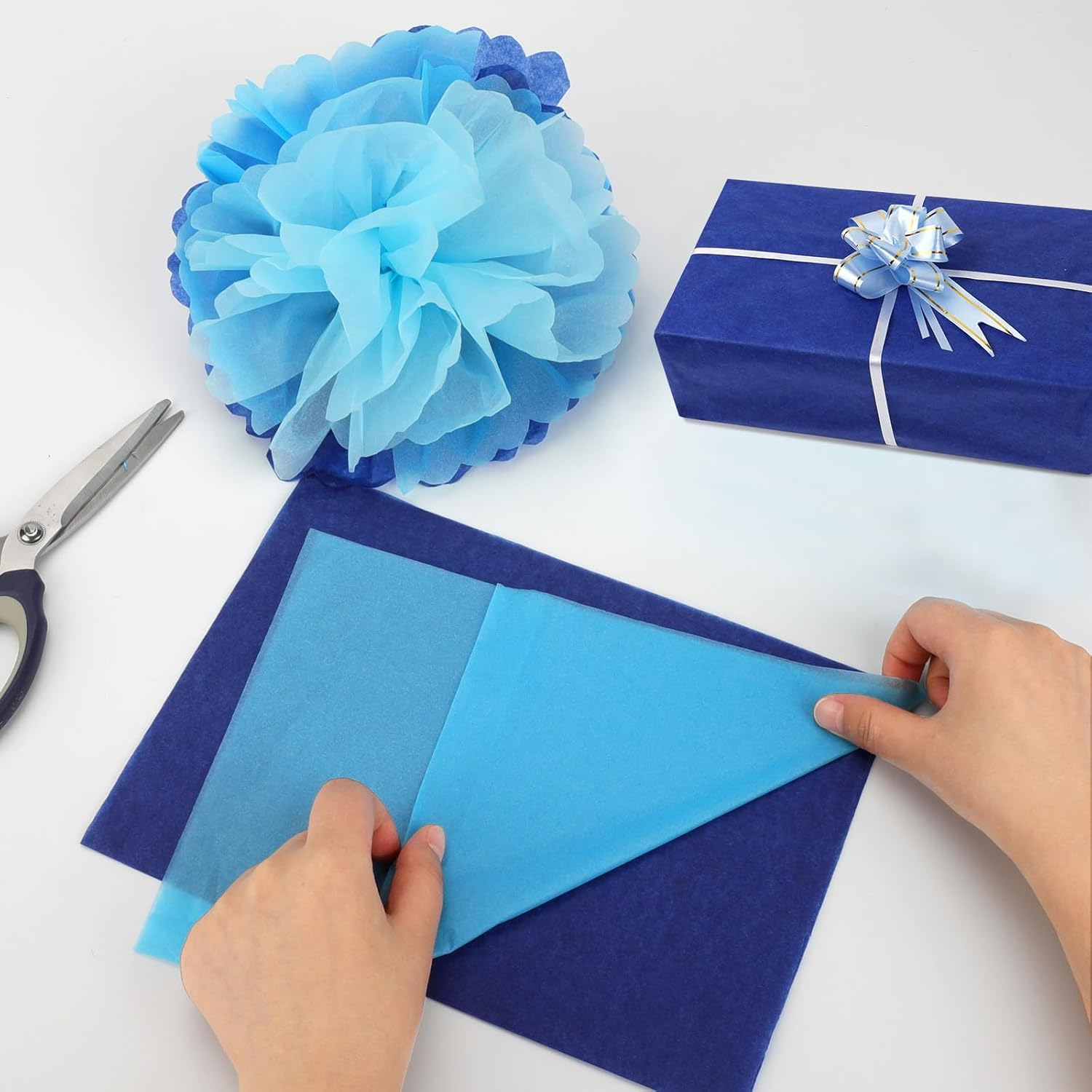 Fayrvind 60 Sheets Blue Tissue Paper Wrapping, 20"X14"Gift Wrapping Tissue Paper Bulk for Gift Bags Fill, Product Packaging Paper Sheets for Art Craft, Fathers Day Boy Man Project Pom Party Decoration image number 6