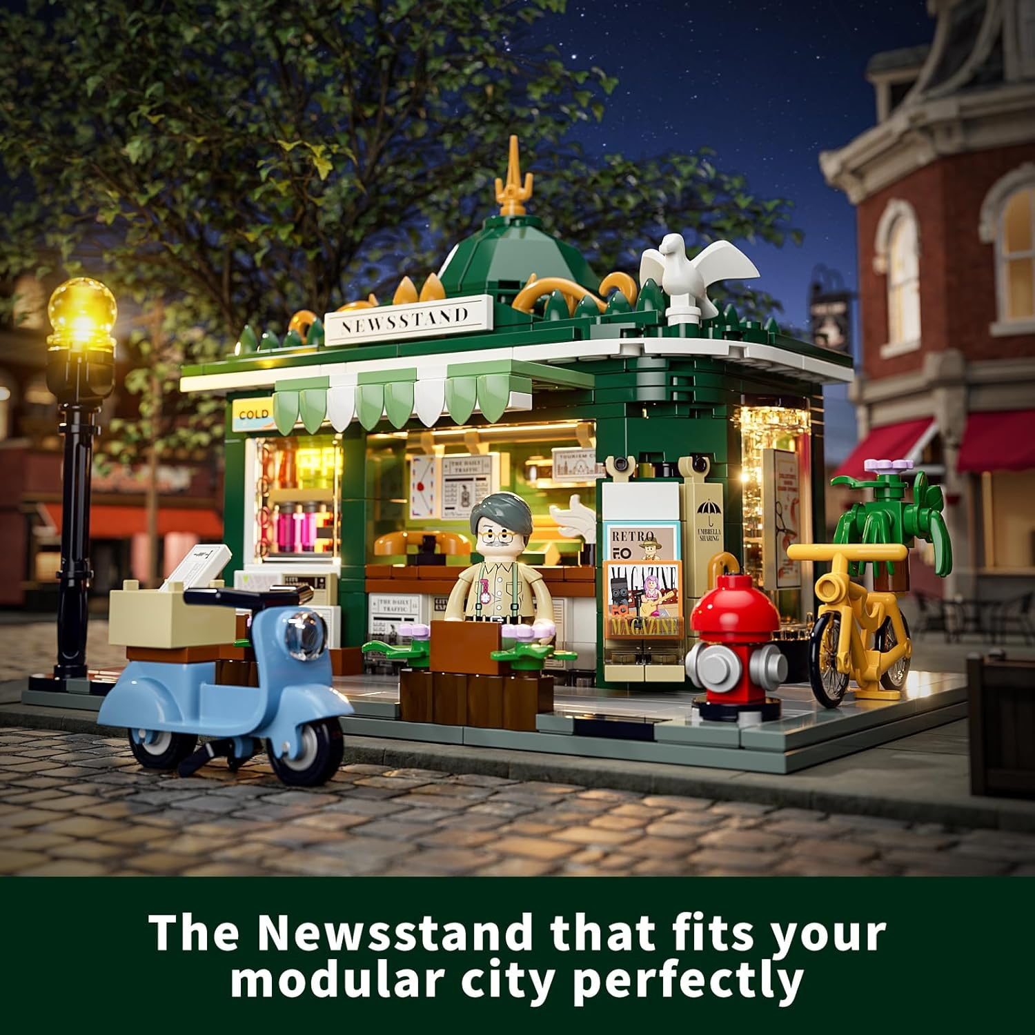 FUNWHOLE Newsstand Lighting Building Bricks Set - City Town Life Newsstand LED Light Construction Building Model Set 556 Pcs for Adults and Teen, F9023 image number 3