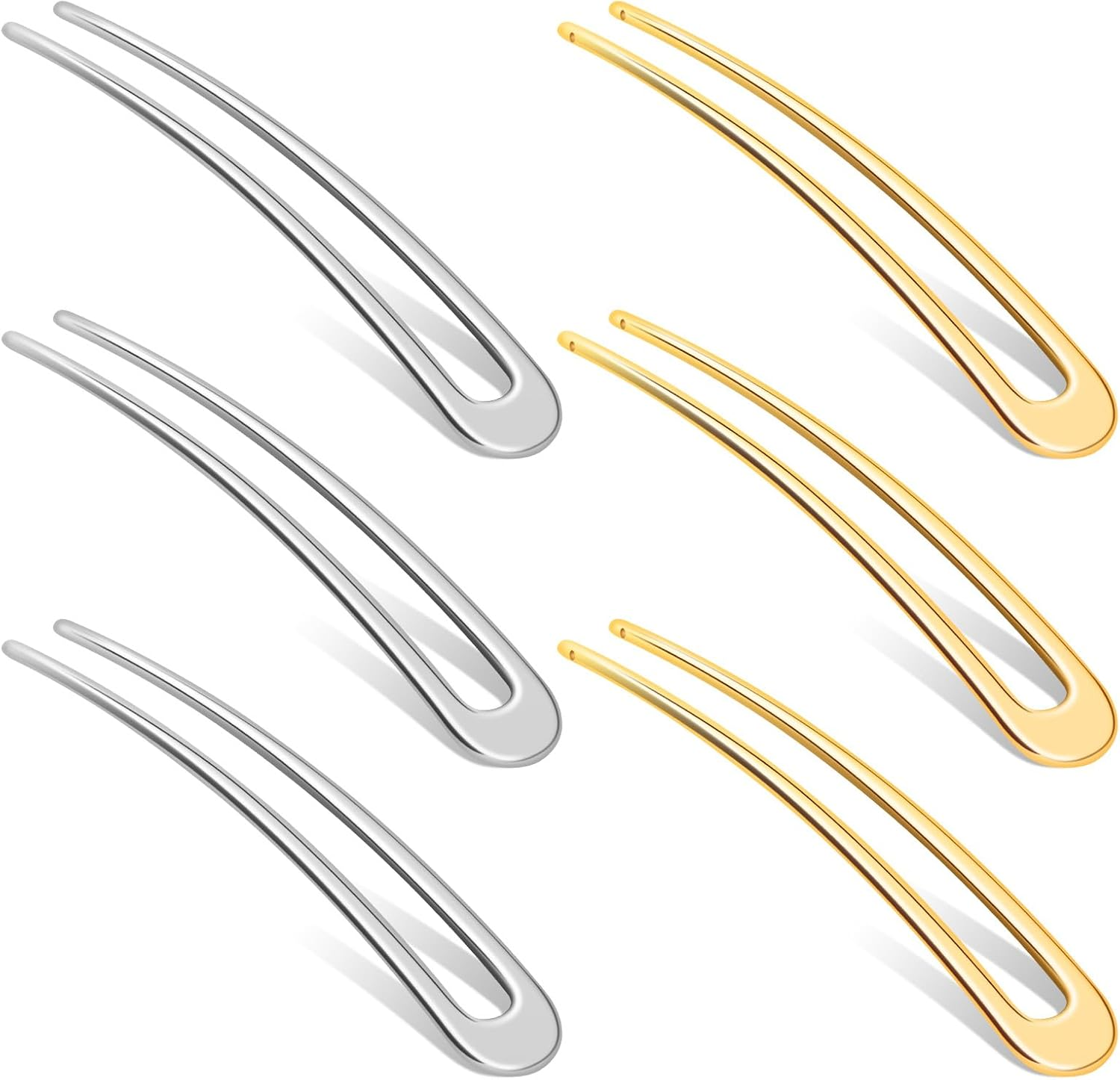 6 Pieces U Shaped Hair Pins, French Hair Pins Metal French U Pins Vintage Hair Fork Hair Pin for Buns Women Girls Hairstyle Accessories,(3 Gold + 3 Silver) image number 5