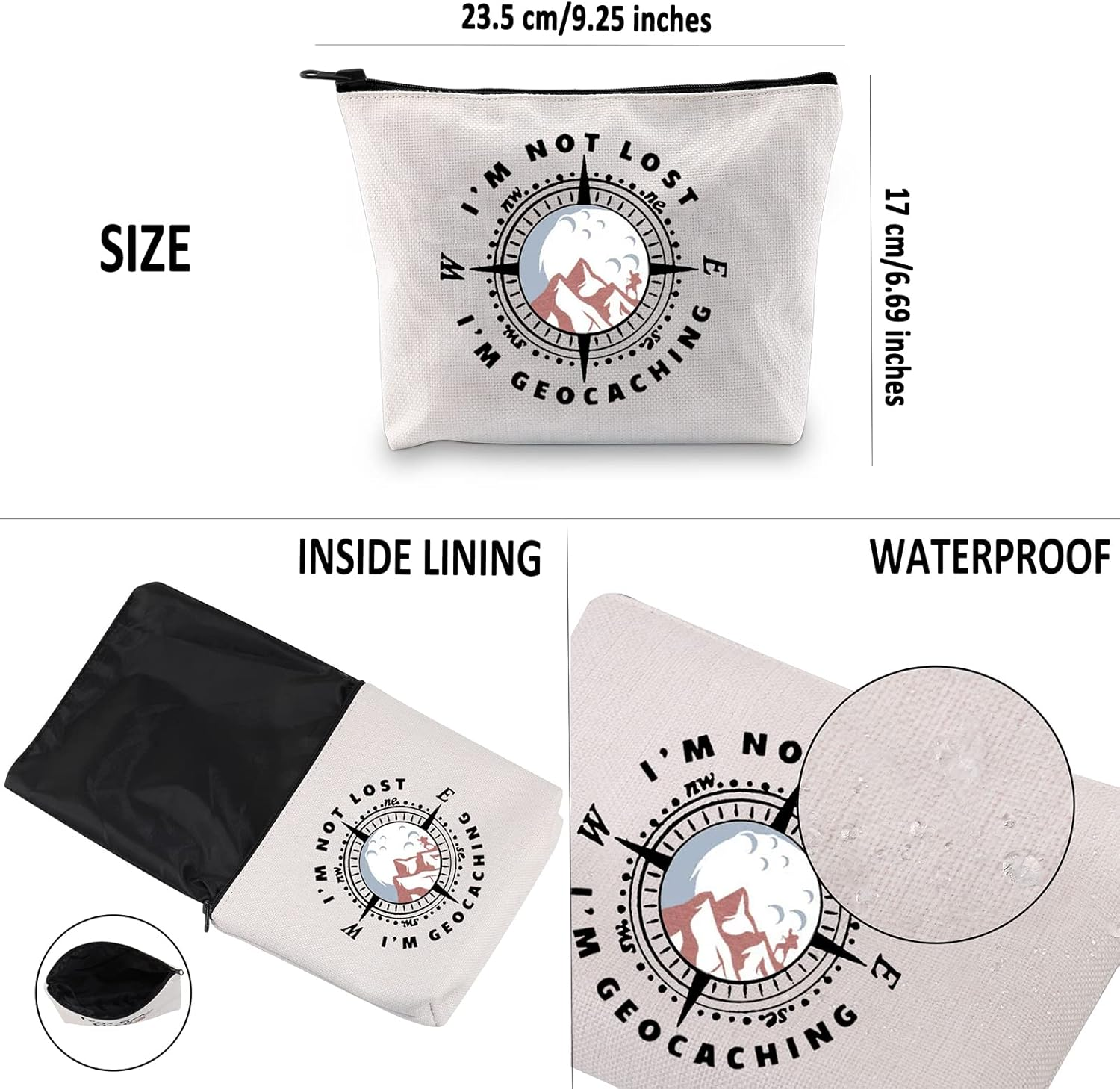 G2TUP Geocacher Geocaching Gift Geocacher Makeup Bag I&rsquo;M Not Lost I&rsquo;M Geocaching Cosmetic Bag Treasure Hunter Gift Outdoor Lover Travel Bag with Zipper, Geocaching White Bag, image number 1