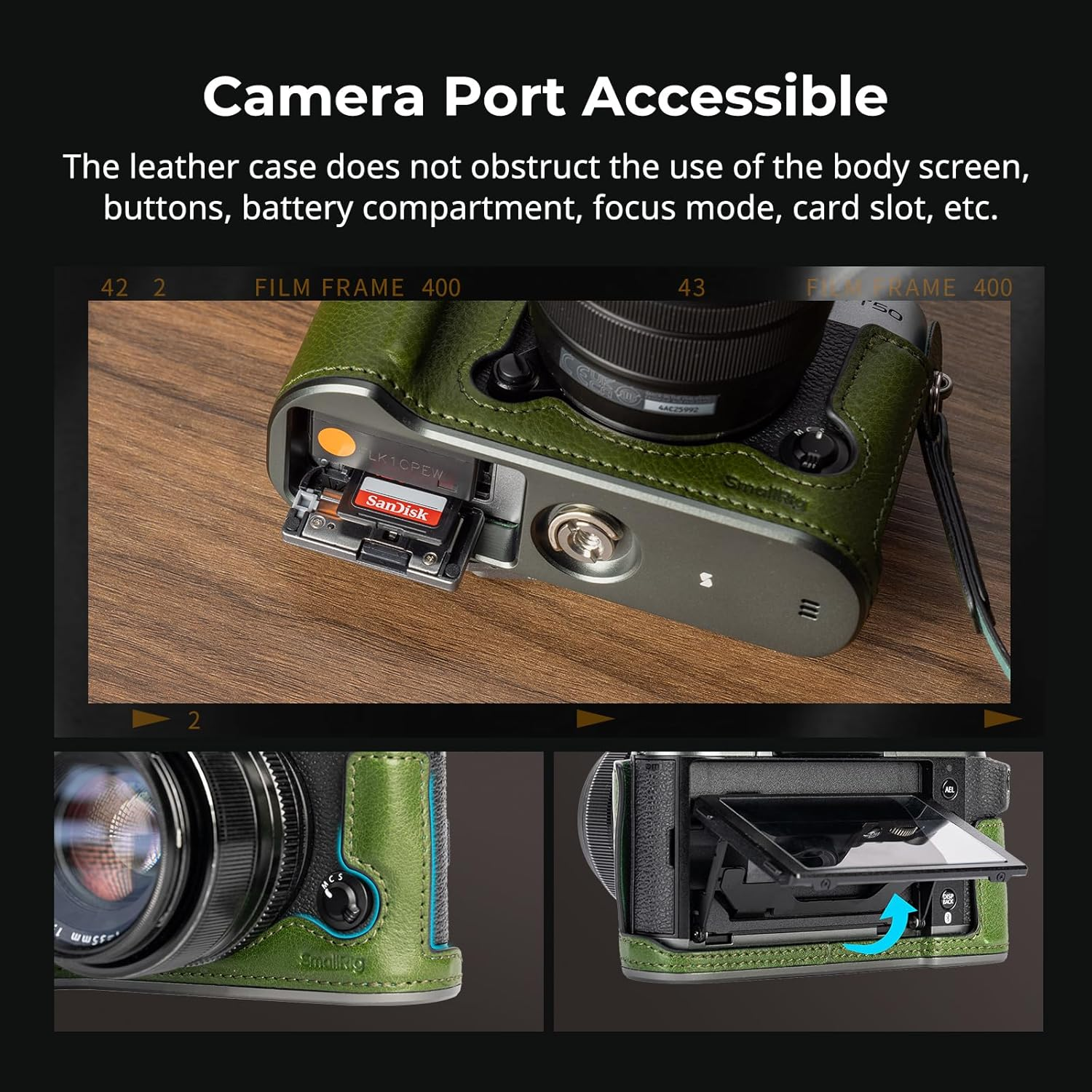 SMALLRIG X-T50 Half Leather Case Kit with Shoulder Strap, Retro Style Camera Case with Aluminum Alloy Frame for FUJIFILM X-T50, Green - 4711