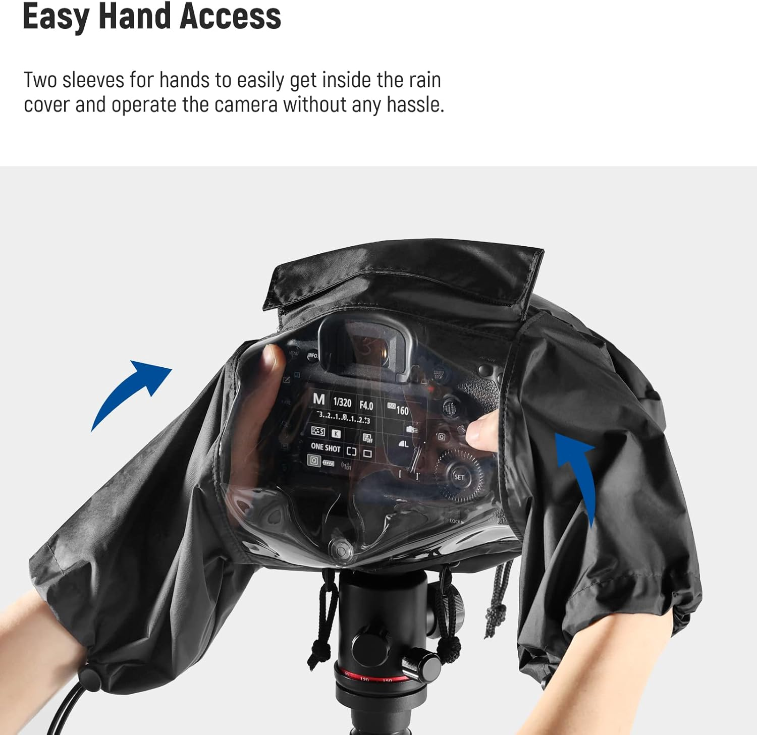 NEEWER Camera Rain Cover, Small Size Durable Nylon Raincoat Compatible with Sony A7 A9 Canon 7D 5D Nikon D750 D850 Cameras and Lenses within ⌀200Mm, with Sleeves, Drawstrings, Viewing Window, PB003