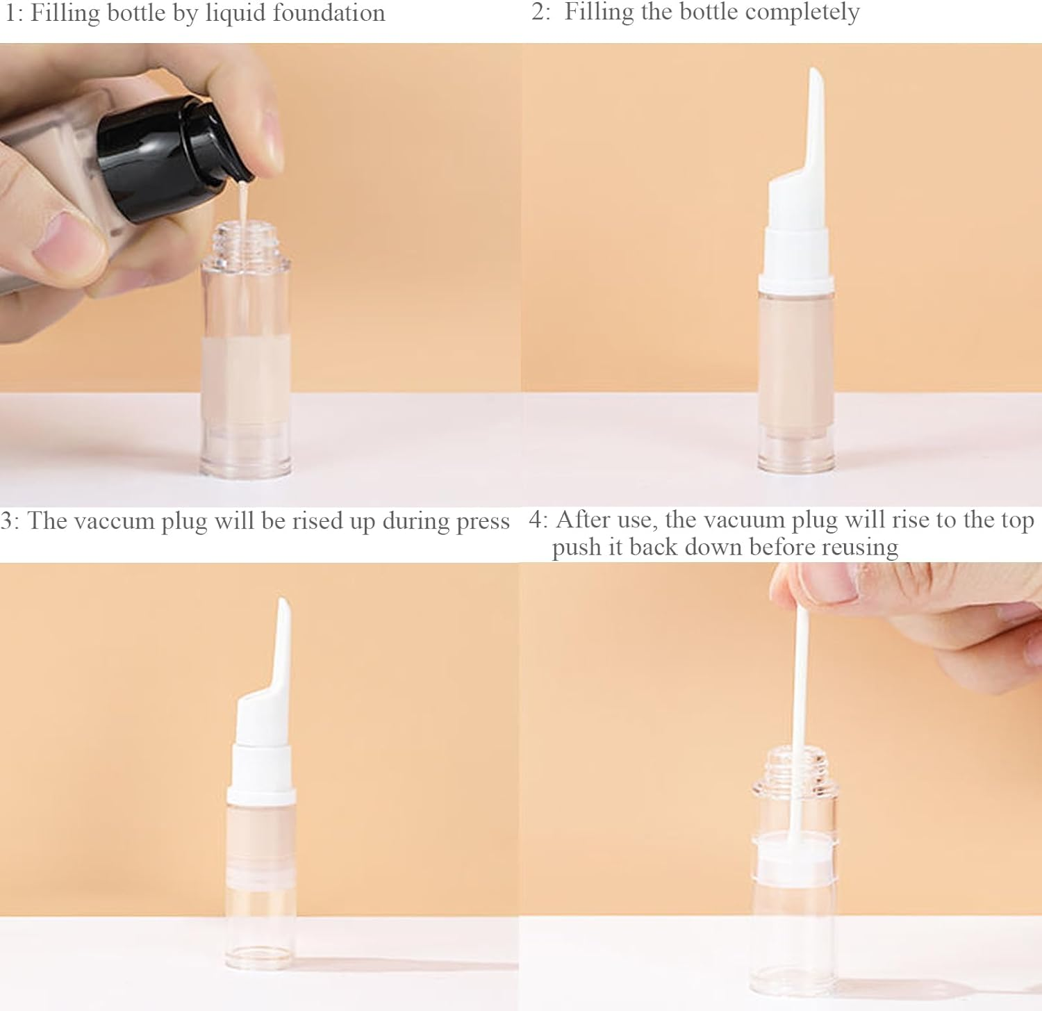 Qeuly 6 Pack Airless Pump Jars Travel Foundation Container, Travel Size Eye Cream Dispenser Empty Refillable Cosmetic Pump Bottles for Lotion Skincare Serum (5Ml+10Ml+15Ml) (SN-15105)