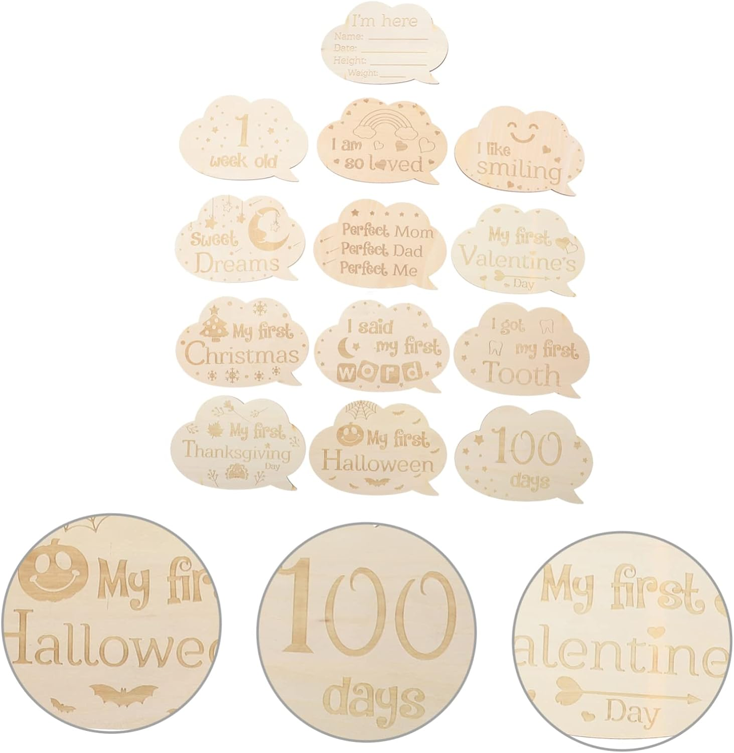 1 Set Monthly Milestone Cards Growth Commemorative Cards Capture Milestones with Double Sided Engraved Discs for Newborn Photo Props image number 4