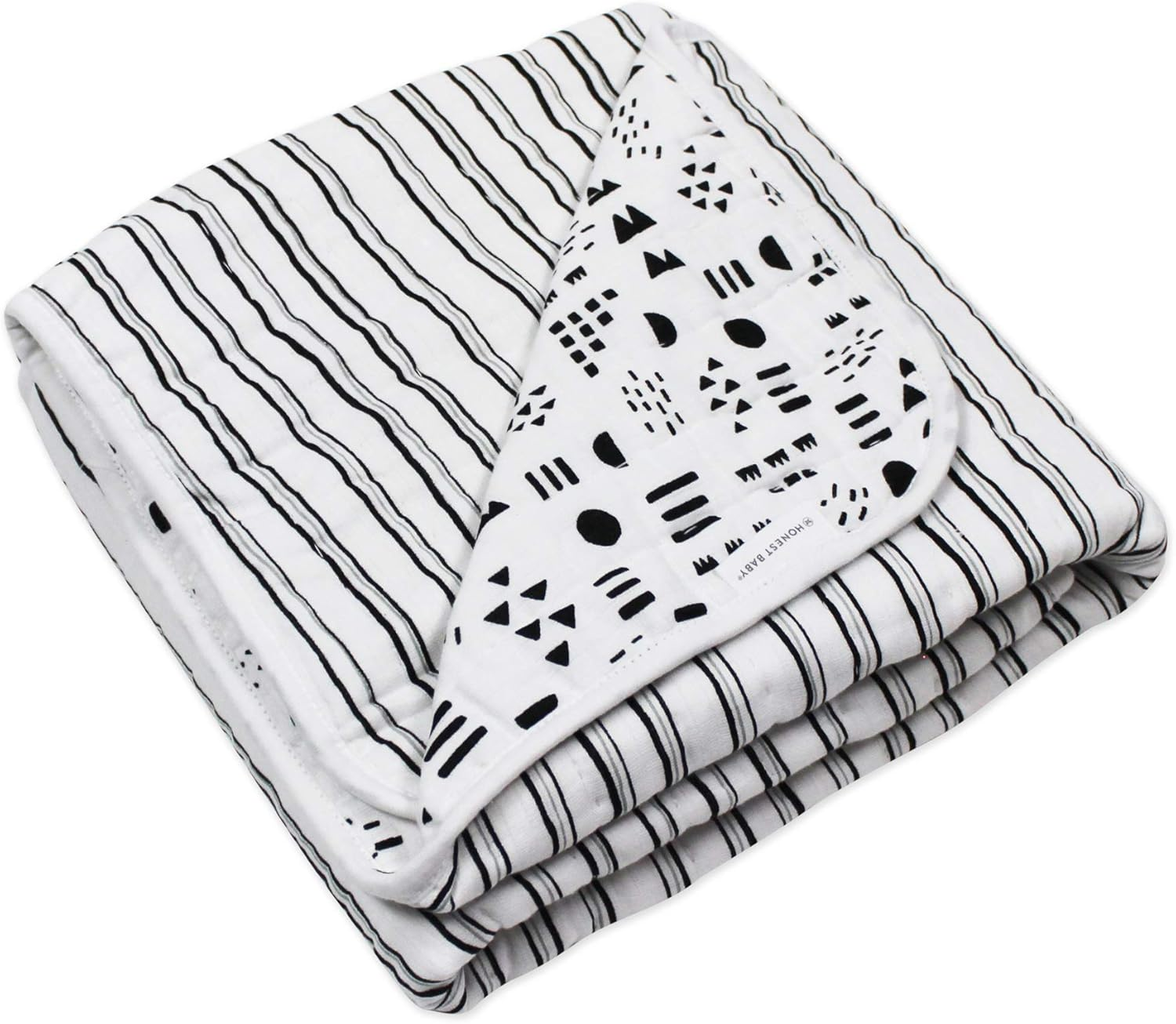 Honestbaby Quilted Baby Blankets Reversible Organic Cotton for Infant Boys, Girls, Unisex, Pattern Play/Sketchy Stripe, One Size image number 4