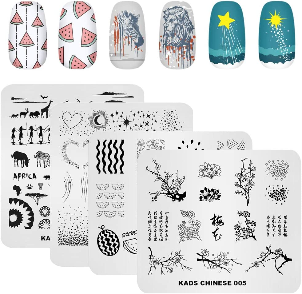 KADS 20Pcs Nail Stamp Plates Set - Leaves, Flowers, Animal Nail Art Templates (20 Pcs)