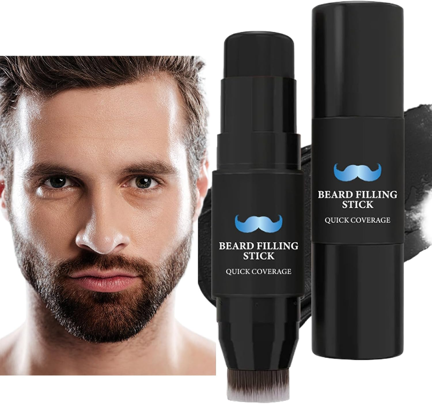 Beard Filler - Moustache Filling Stick and Brush - 7G Long-Lasting Waterproof Sweat-Proof Tint for Facial Hair Makeup Shaping Enhancement