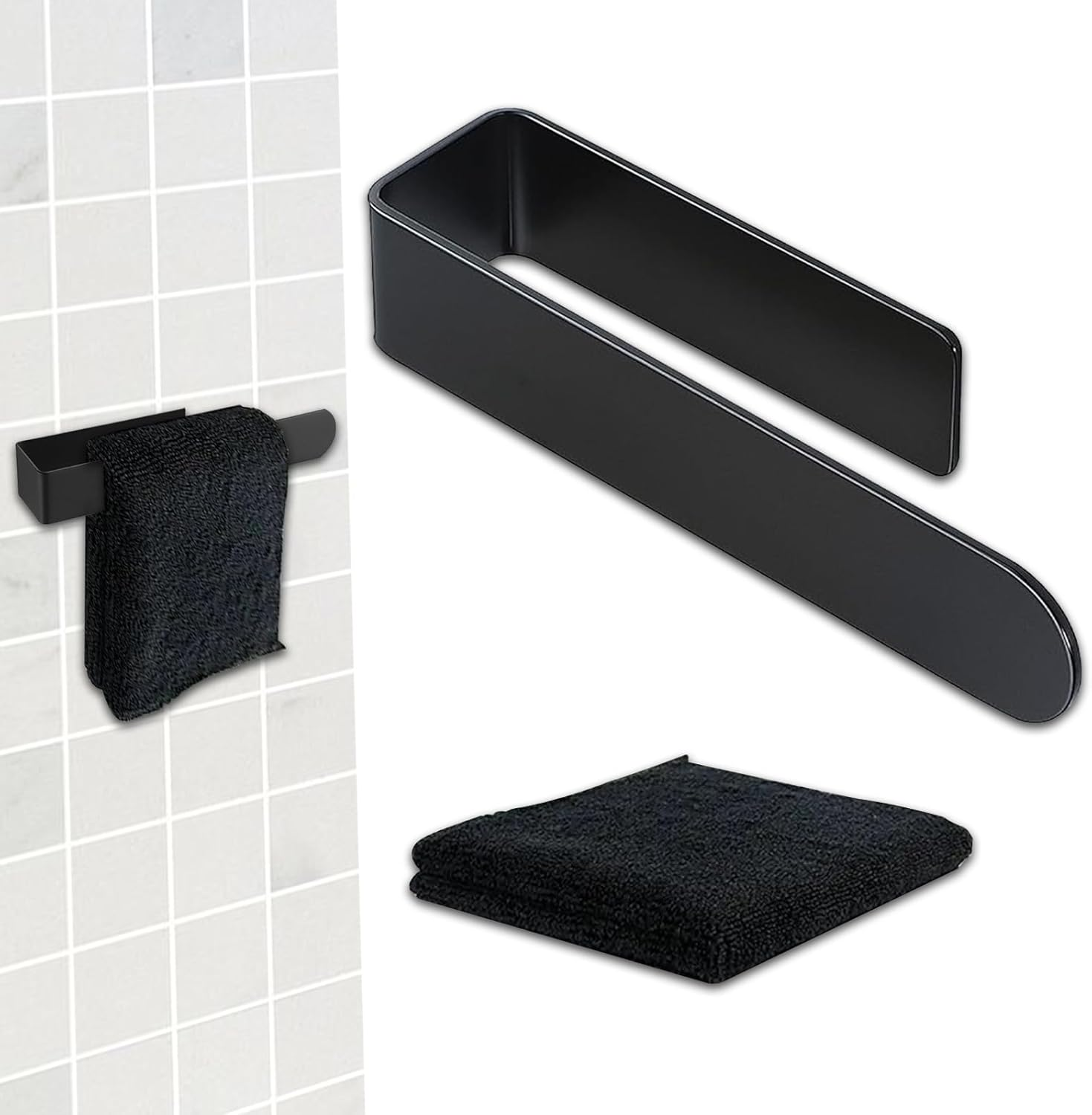 KUBDPQOR Dish Towel Holder, Sink Organiser, Self-Adhesive Tea Towel Holder, Stainless Steel Dish Cloth Holder, with Tea Towels, Black, Tea Towel Holder, Kitchen, Tea Towel Holder, No Drilling Required image number 5