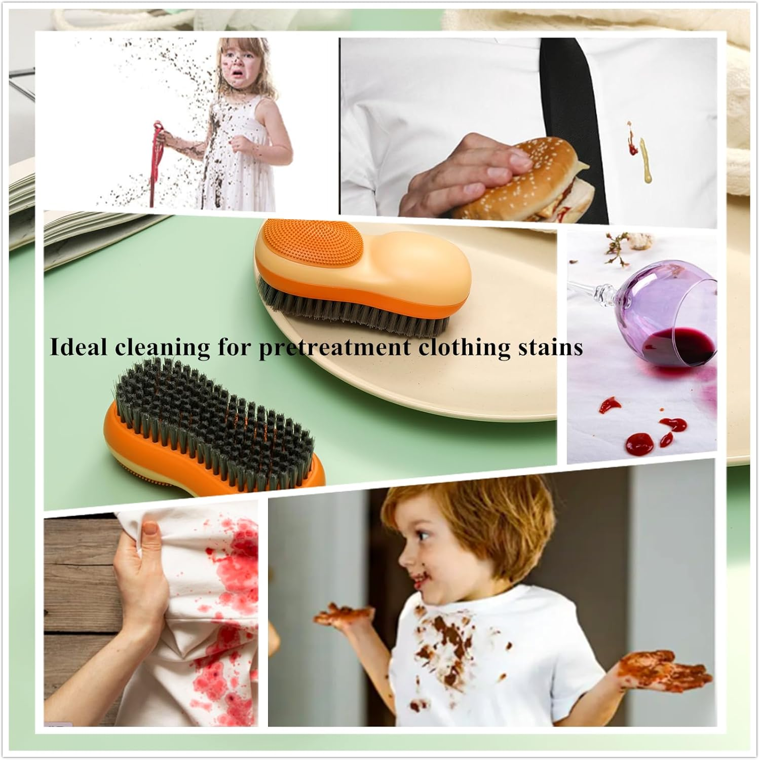 Two-Sided Laundry Stain Remover Brush, Soft Bristle for Scrubbing Out Tough Stains on Wool Cashmere Delicate Fabrics Knits Cotton Leather, Easy to Grip Hand Washing Clothes Brushes (White) - White image number 3