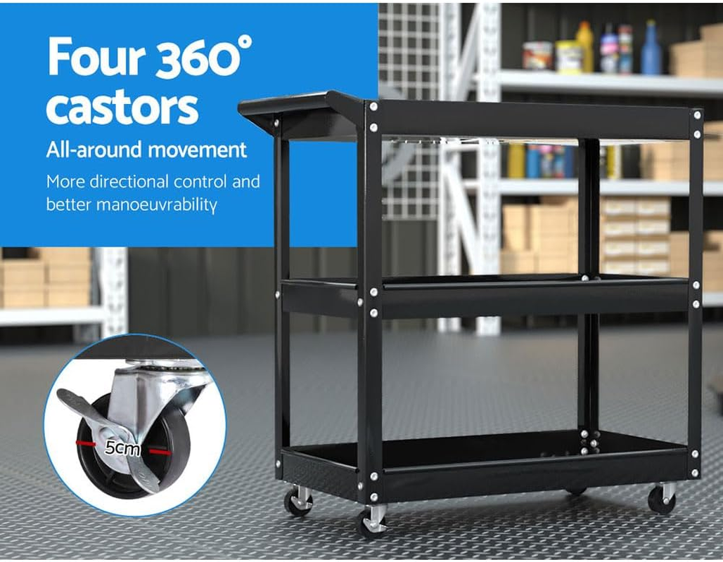 3-Tier Tool Cart Trolley Workshop Garage Storage Organizer Black Heavy Duty Utility image number 1