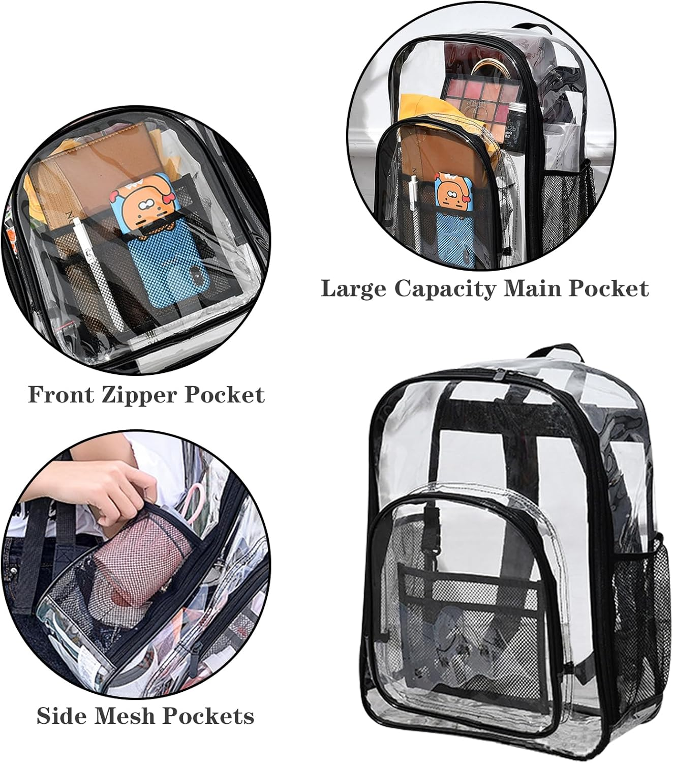 Lizbin Clear Backpack, Clear Backpack Stadium Approved, Heavy Duty PVC Transparent Backpack, Small Clear Backpack with Reinforced Strap, Clear Stadium Bag for Concert Sport Event Work Festival (Black) image number 5