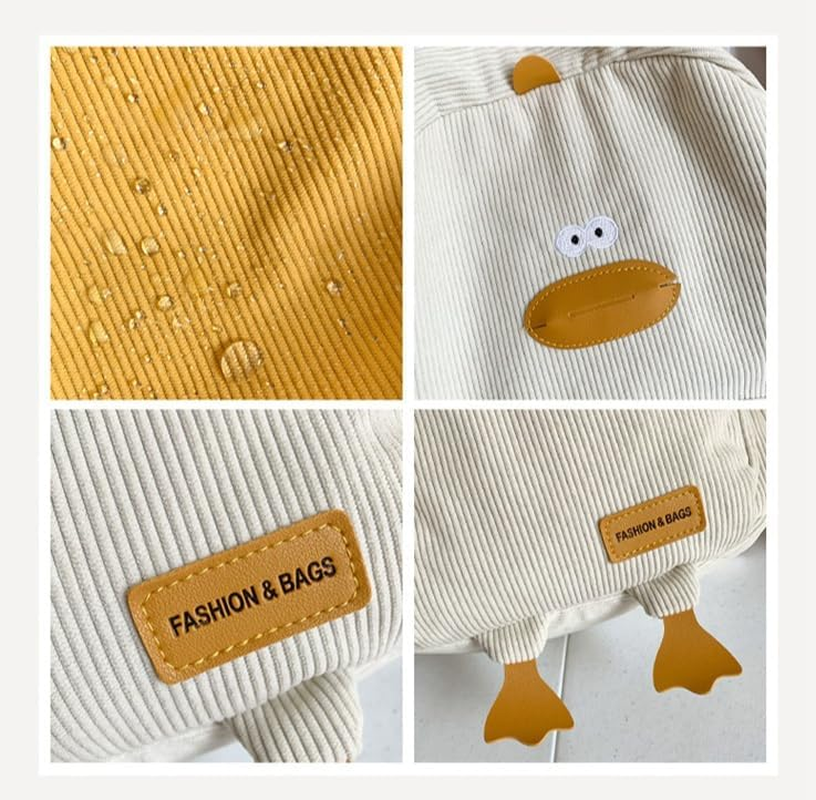 MININAI Novelty Duck Backpack Funny Animal Cartoon Corduroy Backpack Kawaii Aesthetic Laptop Backpack Preppy Stuff