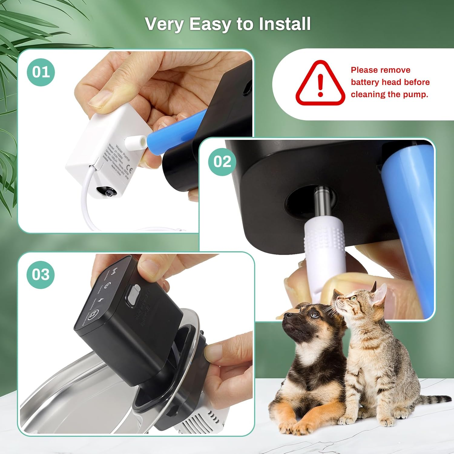 BFLICROY Cat Water Fountain Pump for 3.2L Stainless Steel Pet Water Dispenser, Ultra Quiet JY-YB200 DC Replacement Pump, IP68 Pet Fountain Motor for Cat Drinking Fountain