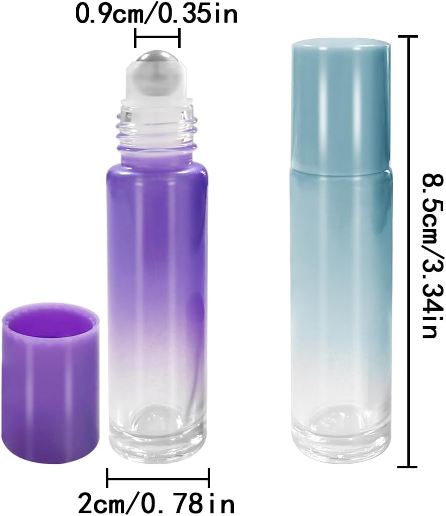 WELANE Roller Bottles, 5PCS 10ML Refillable Essential Oil Roller Glass Bottles (Gradient Color) image number 5