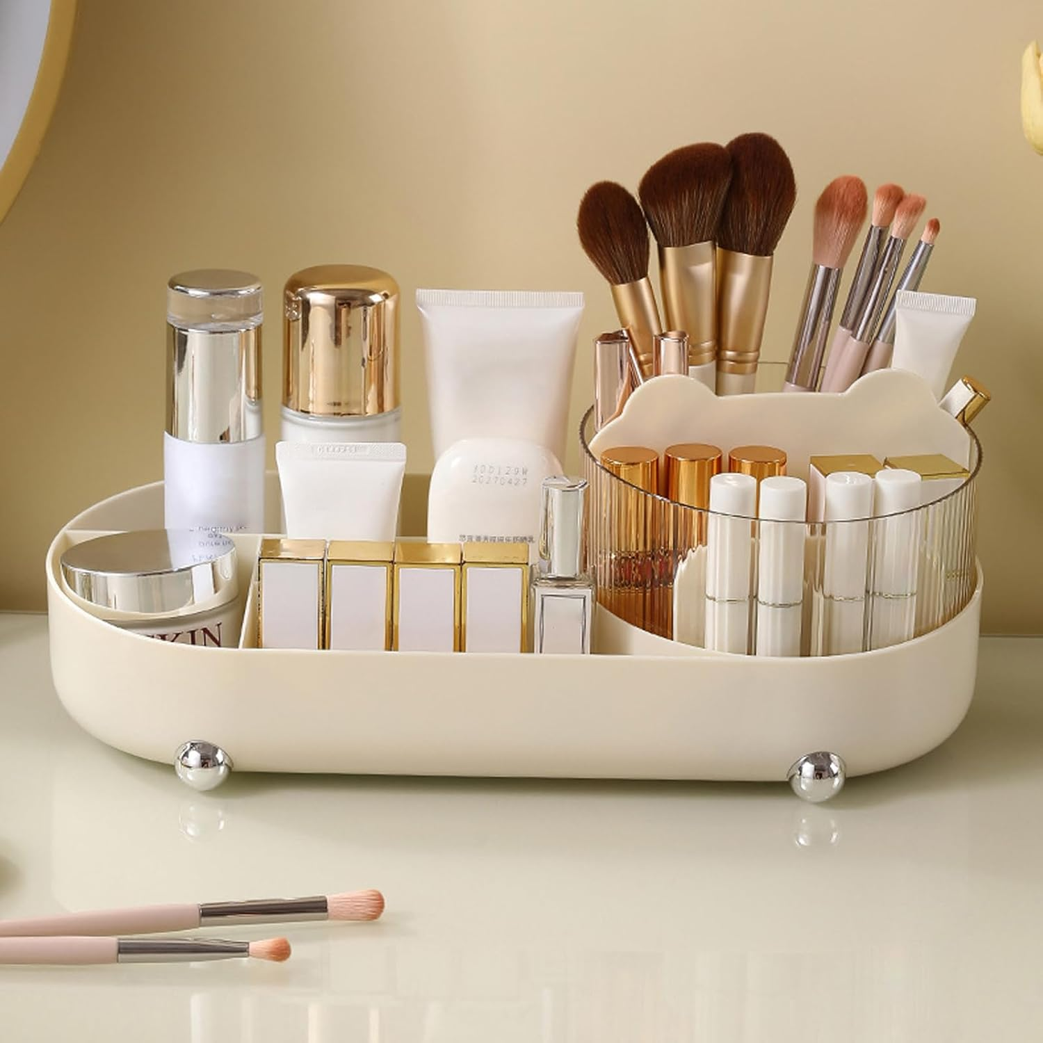 Taoluwin Makeup Organizer, 360&deg; Rotating Cosmetics Organizer, Makeup Storage Drawer Case, Desktop Brush Holder for Lipstick, Brushes, Skincare, 34.5X14.7X14.3 Cm image number 4