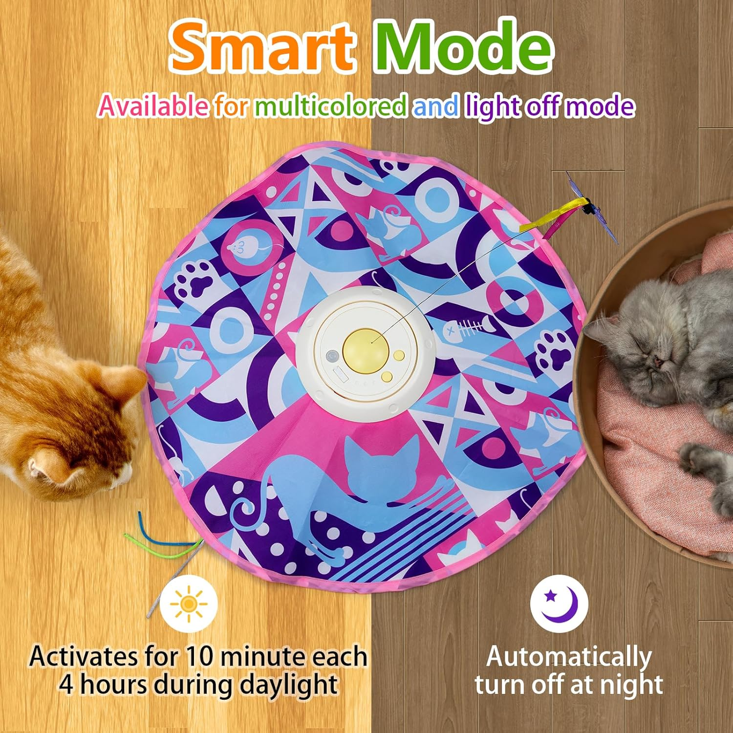 Cat Toys Chargeable, 3In1 Hide and Seek Kitten Wand Toy, Interactive Automatic Cats Toy, Fluttering Butterfly, Moving Feather, Indoor Exercise Kicker for All Breeds image number 3