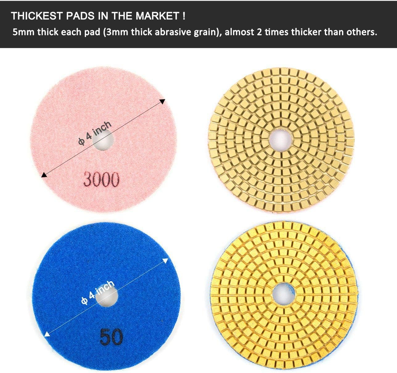 11Pcs 3 Inch 80Mm Polishing Pads Kit Wet/Dry for Stone Concrete Marble Polishing Use Grinding Discs Set