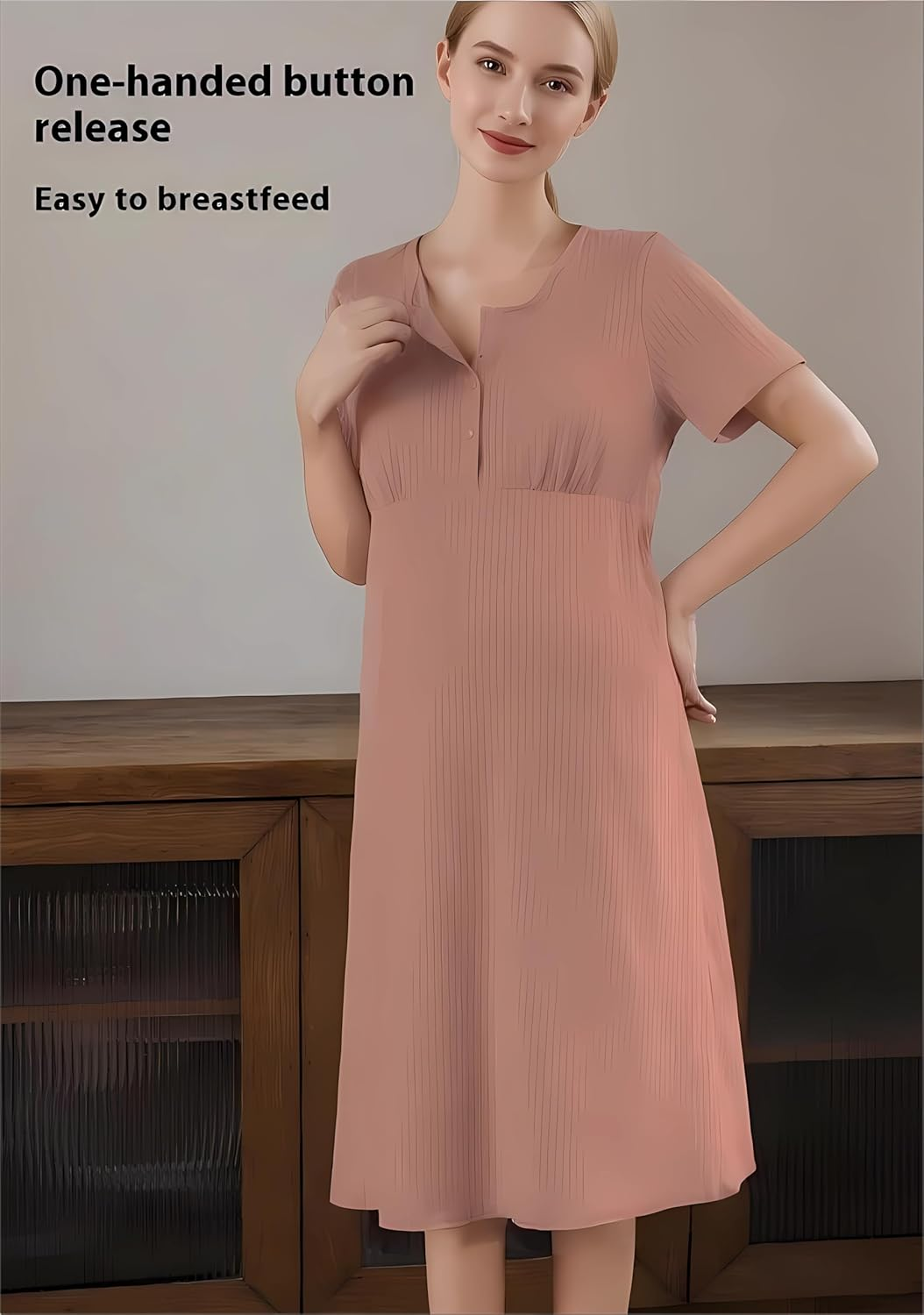 Women'S Loose Fit V-Neck Sleep Shirt - Home Short Sleeve Pajama Dress image number 4