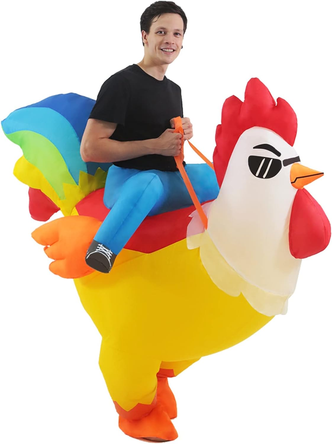LUVSHINE Inflatable Rooster Costume Ride on Chicken Costume Adult Halloween Costumes for Men Women Blow up Costumes