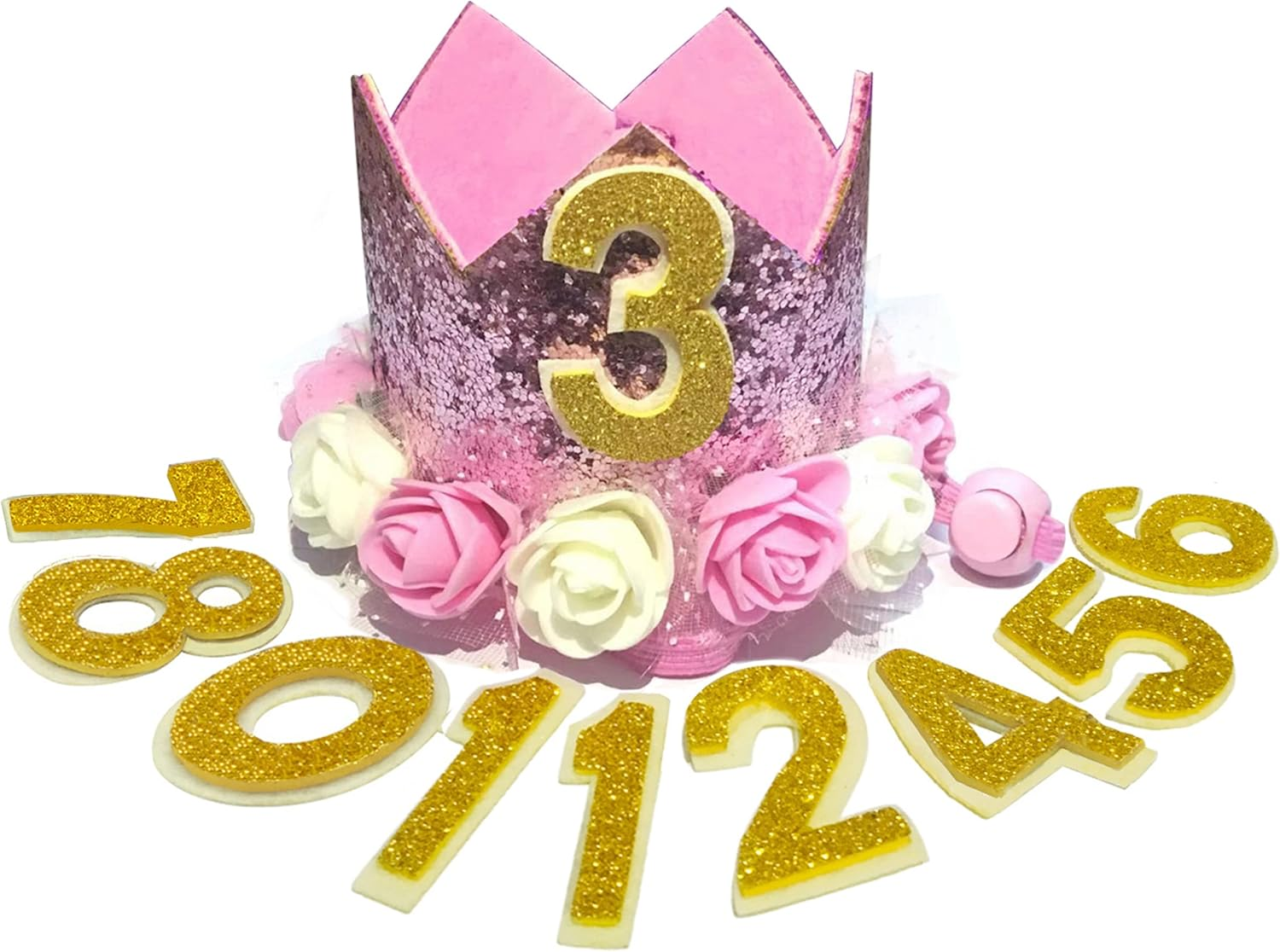 JAMSTONE Crown Dog Birthday Hat Reusable Doggie Birthday Party Hat for Pets Glitter Crown Hats for Dogs Cats Kitten Headband Hats Pink