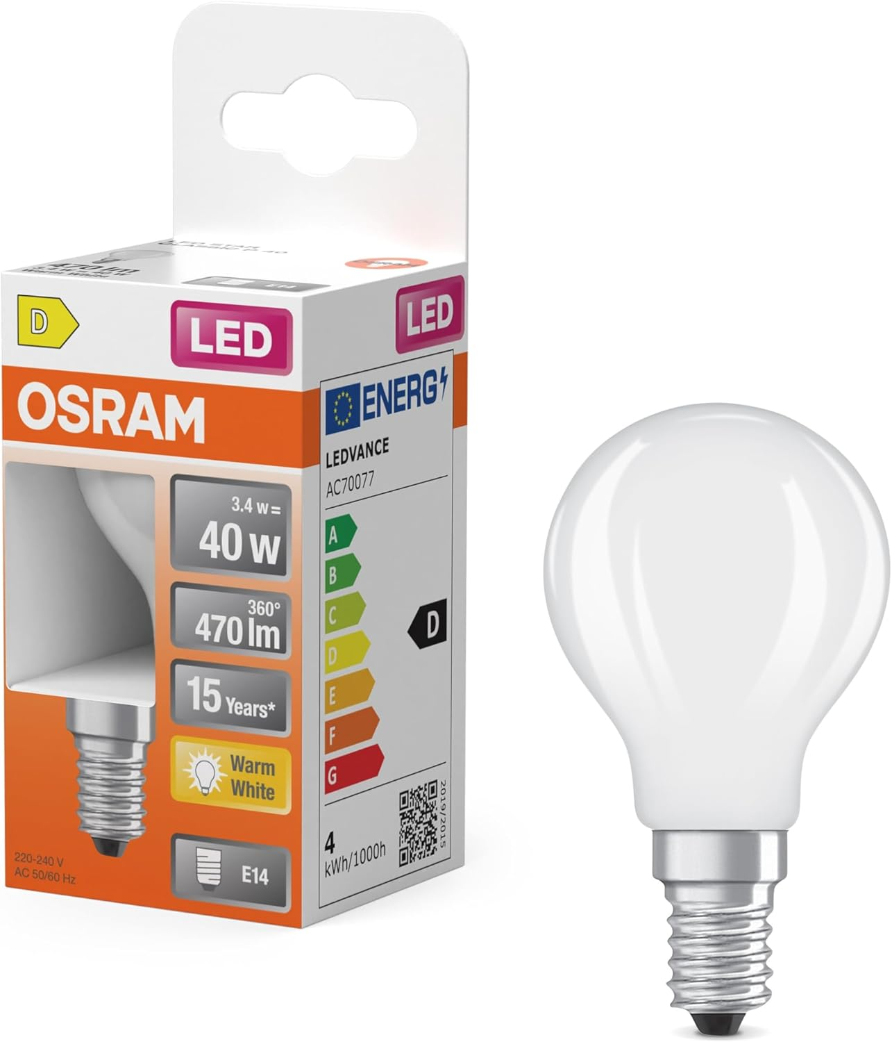 OSRAM LED Retrofit Classic P 3.4 W 827 Frosted E14 image number 3