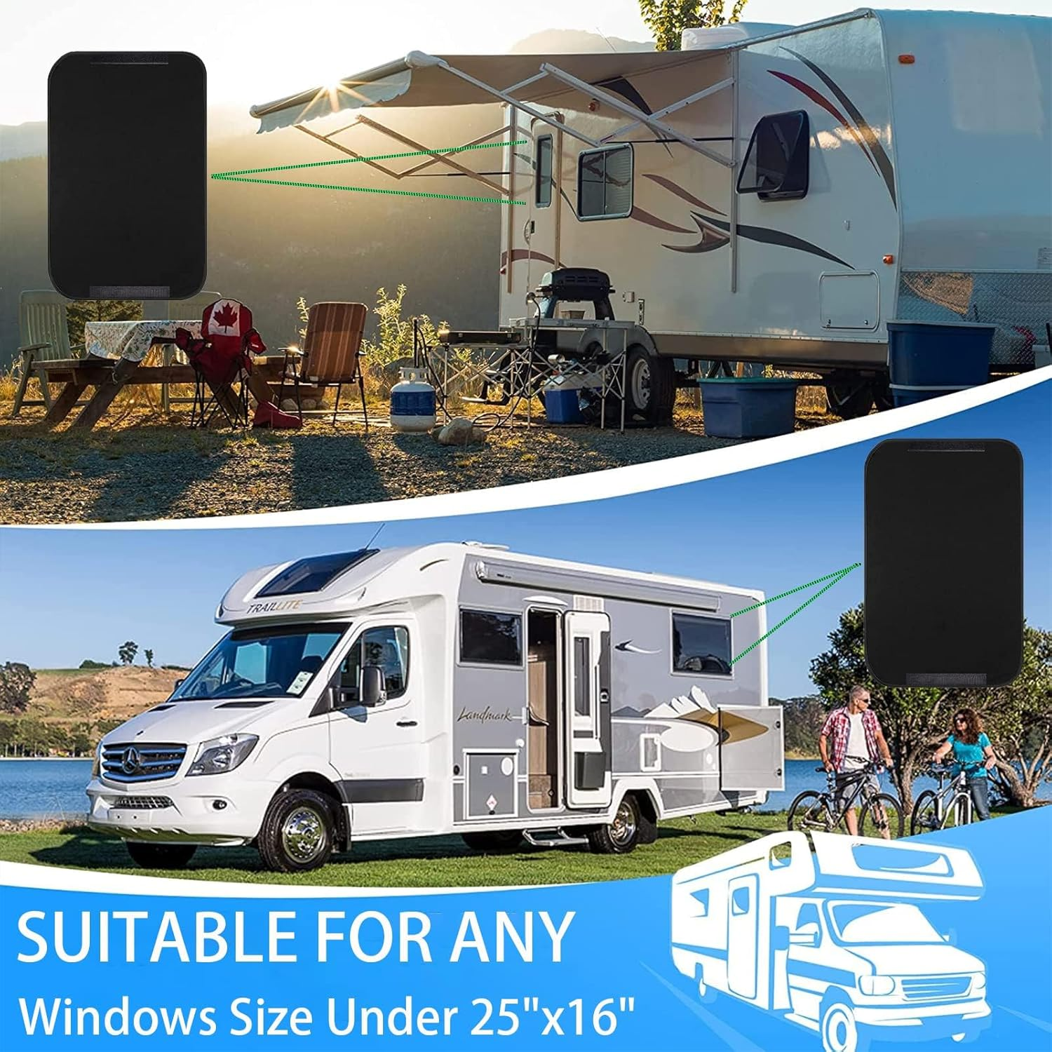 RV Door Car Window Shade Cover 16 X 25 Inches, Waterproof Camper Sunshade Coverings, UV Protection Sun Blackout Curtains, Privacy Black Car Window Shade, Camping RV Accessories for Travel Trailers image number 6