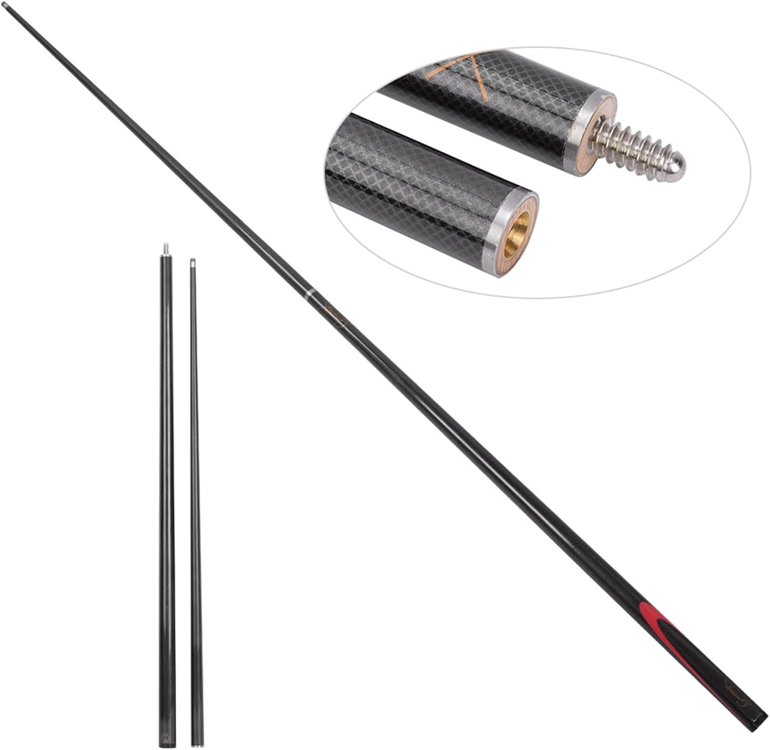 Jectse 1.45 Meter Billiard Pool Cue Stick, 9MM Carbon Black Mesh 525G Billiard House Cue Sticks Shorty Cues Pool Cues, Snooker Rod Supplies Accessory image number 4