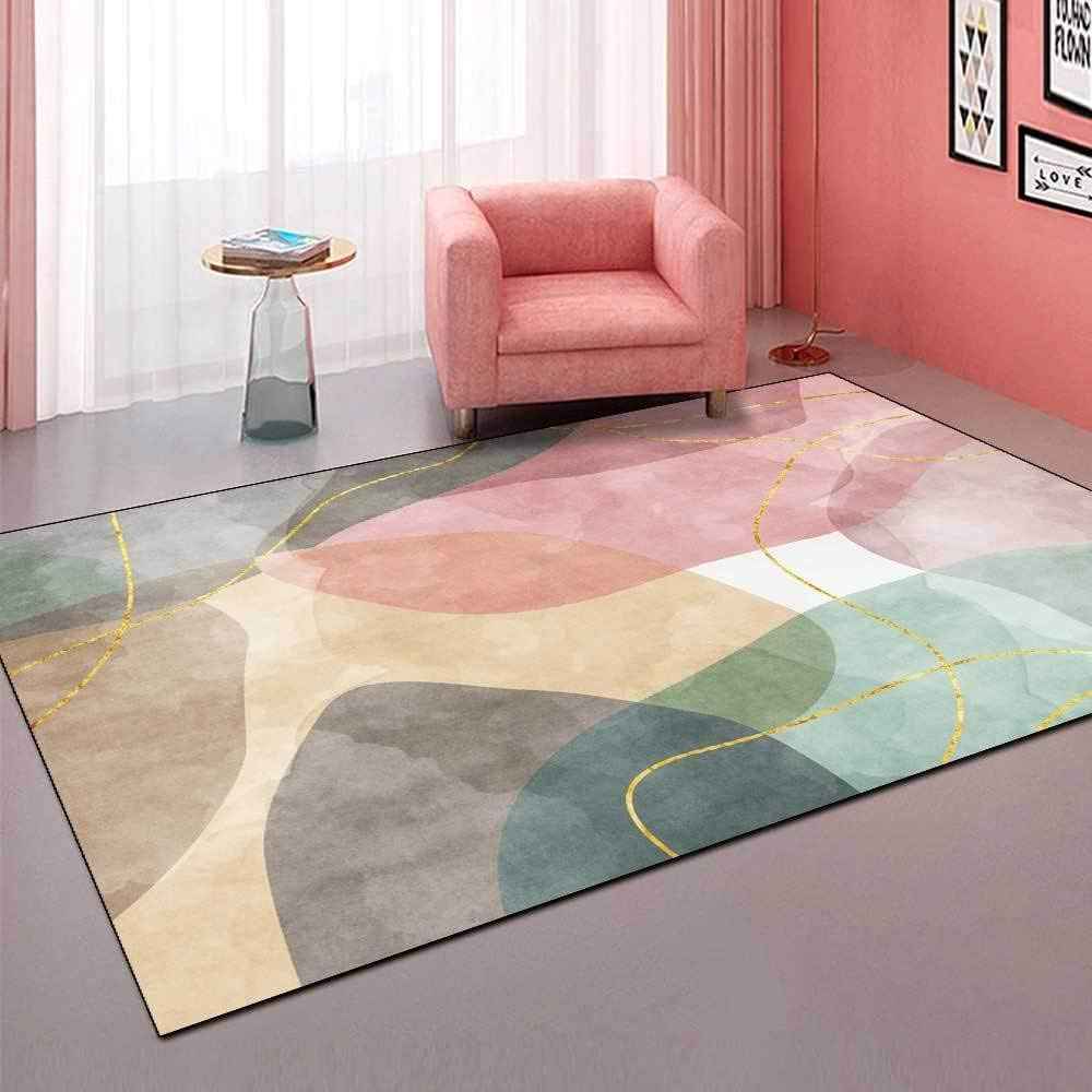 Washable Living Room Area Rugs Abstract Green Yellowrugs, Bedroom Home Office Dining Room Decor Rug, 120 X 180Cm