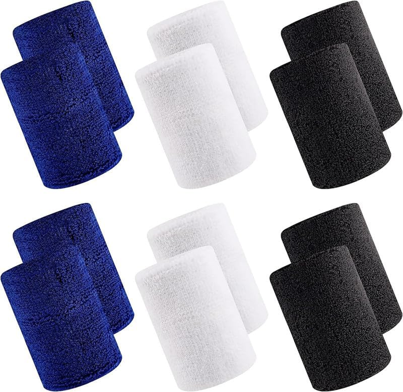Absorbent Cotton Sweatbands Elastic Wrist Bands for Sports, 12Pcs Absorbent Cotton Sweat Bands, Sports Competitions Wristband Sweat Wrist Band for Men and Women image number 2