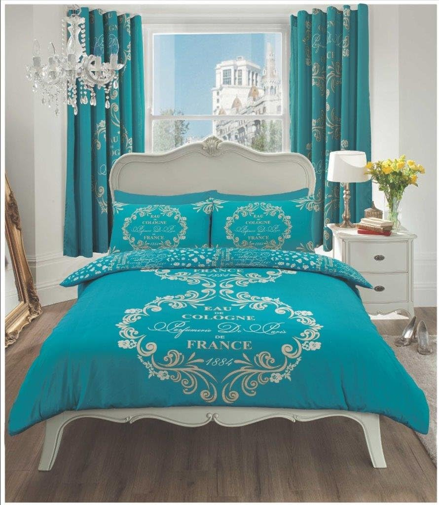 Easy Care Floral Printed Design Duvet Cover Set with Matching Pillowcase Geometric Bedding, King, Teal