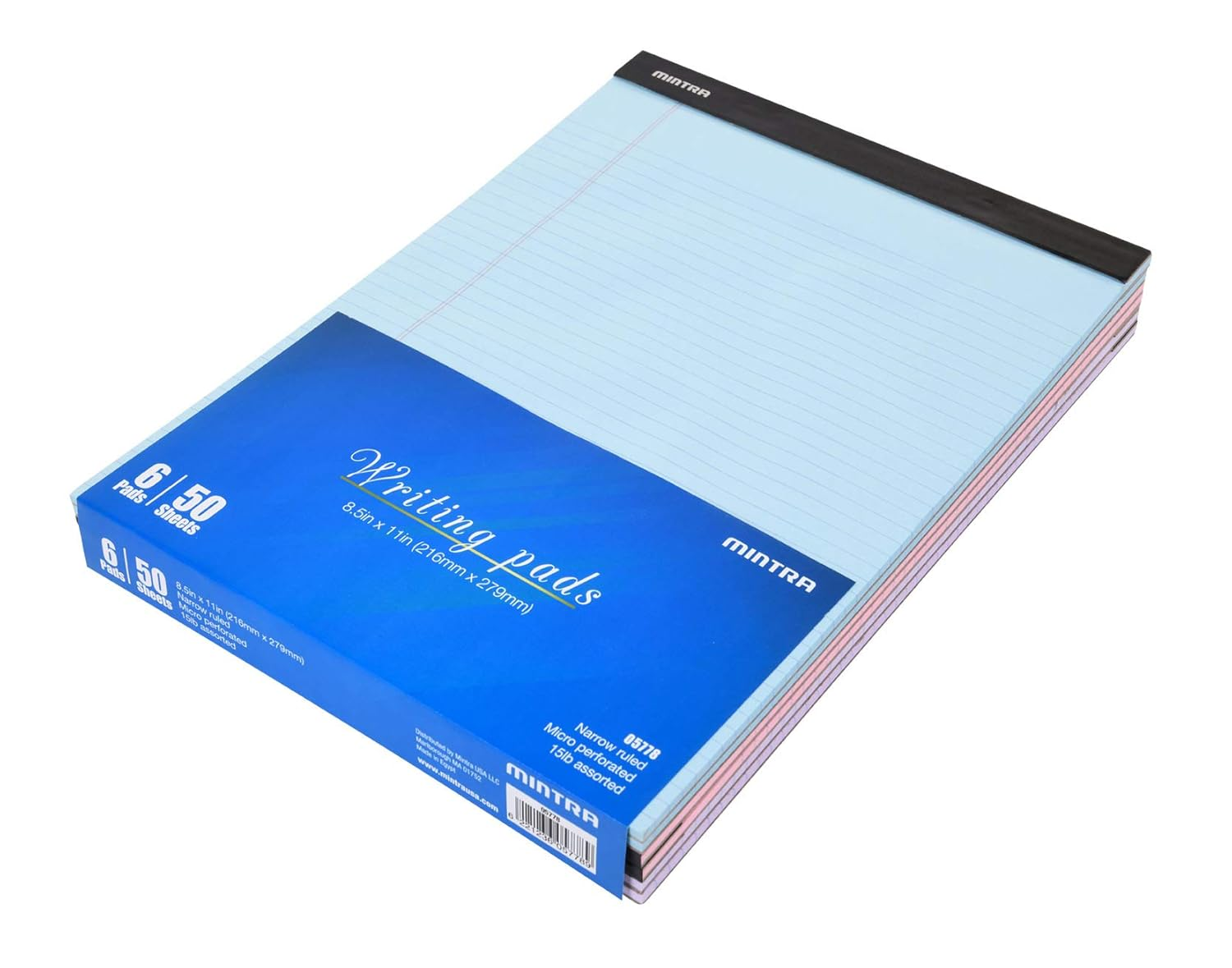 Mintra Office Legal Pads - ((Basic Pastel 6Pk, 8.5In X 11In, Narrow Ruled)) - 50 Sheets per Notepad, Micro Perforated Writing Pad, Notebook Paper for School, College, Office, Business image number 4