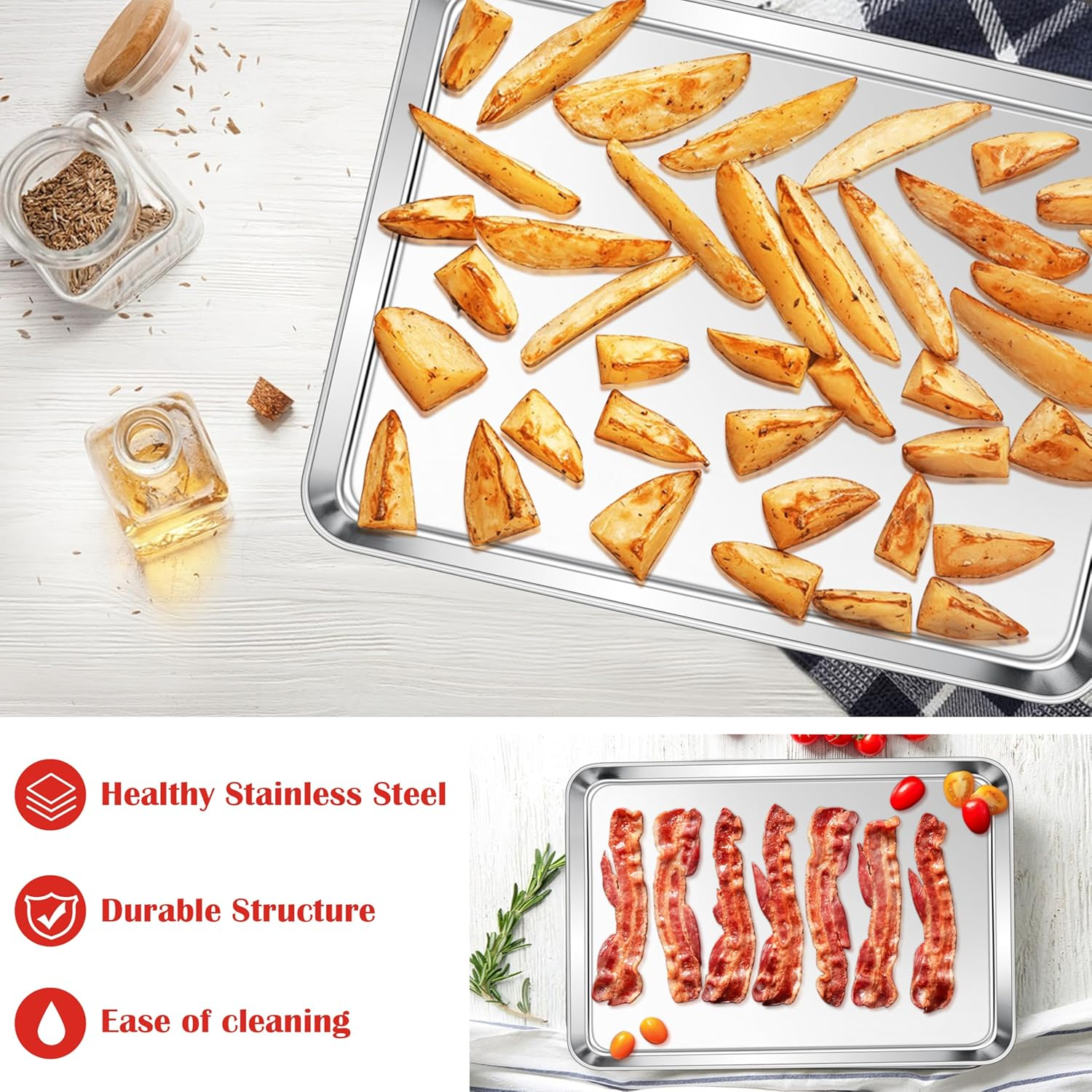 E-Far Cookie Sheet for Baking, 18&rdquo;X13&rdquo; Stainless Steel Baking Sheet Pan for Oven, Large Non Toxic Metal Baking Tray for Cake Cookies, Healthy & Rust Free, Mirror Finish & Dishwasher Safe, 1 Pack image number 6