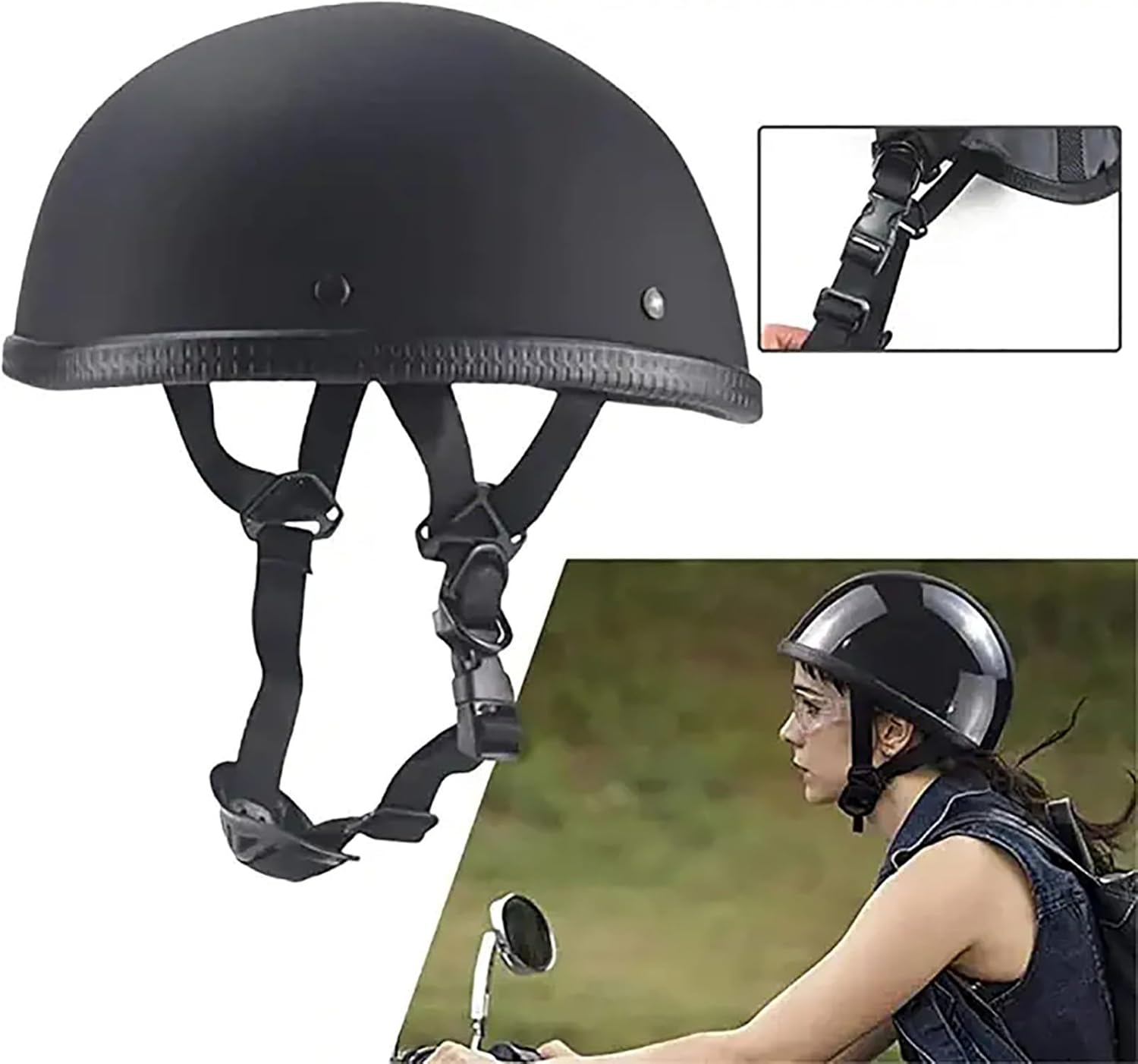 Beanie Motorcycle Half Helmet Open Face Motorbike Helmet, DOT Approved Low Profile Chopper Motorcycle Half Helmet ATV Cruiser Scooter Cool Helmet for Men and Women B,M=(57-58Cm) image number 2