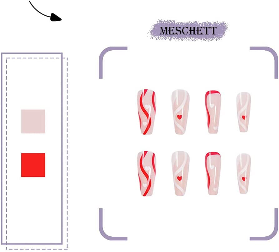 Glossy Pink Ballerina False Nails Long Coffin Press on Nails Full Cover Artificial Nails with Swirl Heart Design for Women and Daily Decoration 24PCS image number 4