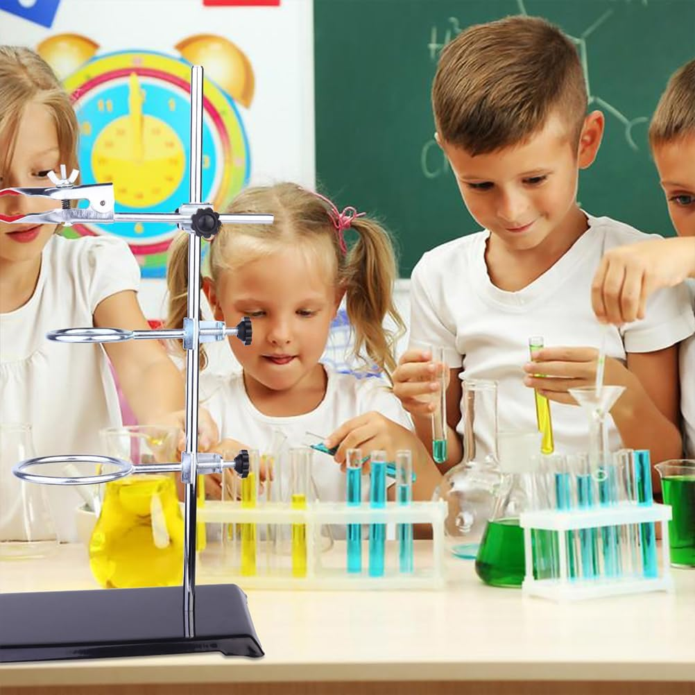 Laboratory Retort Support Stand for Titration Extraction with a Burette Clamp and 2 Flask Ring Clamps Used in Chemistry or Physics Lab (Rodlength 16) image number 6
