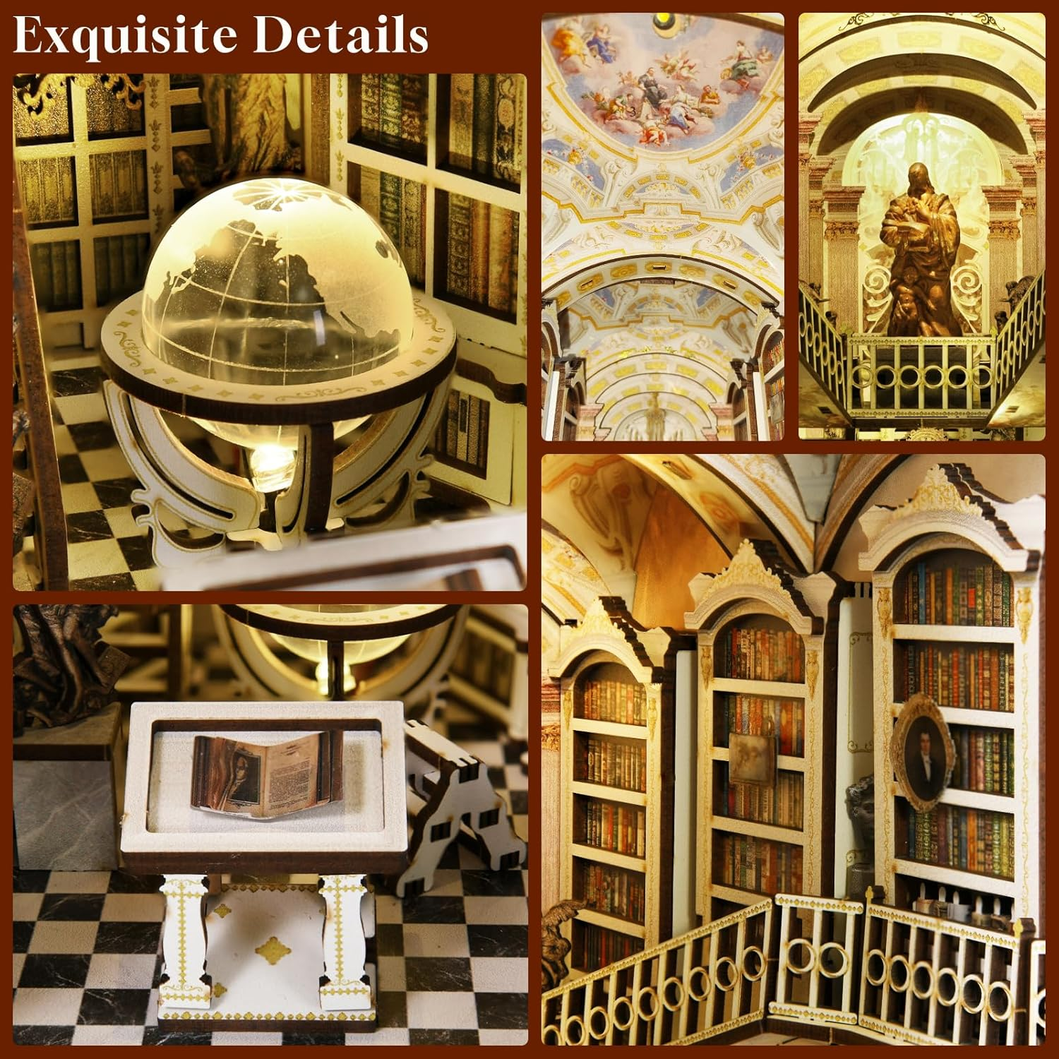 Book Nook Kit, DIY Miniature Dollhouse Booknook Kit, 3D Wooden Puzzle Bookend Bookshelf Insert Decor with LED Light for Teens and Adults (Library of Gods)