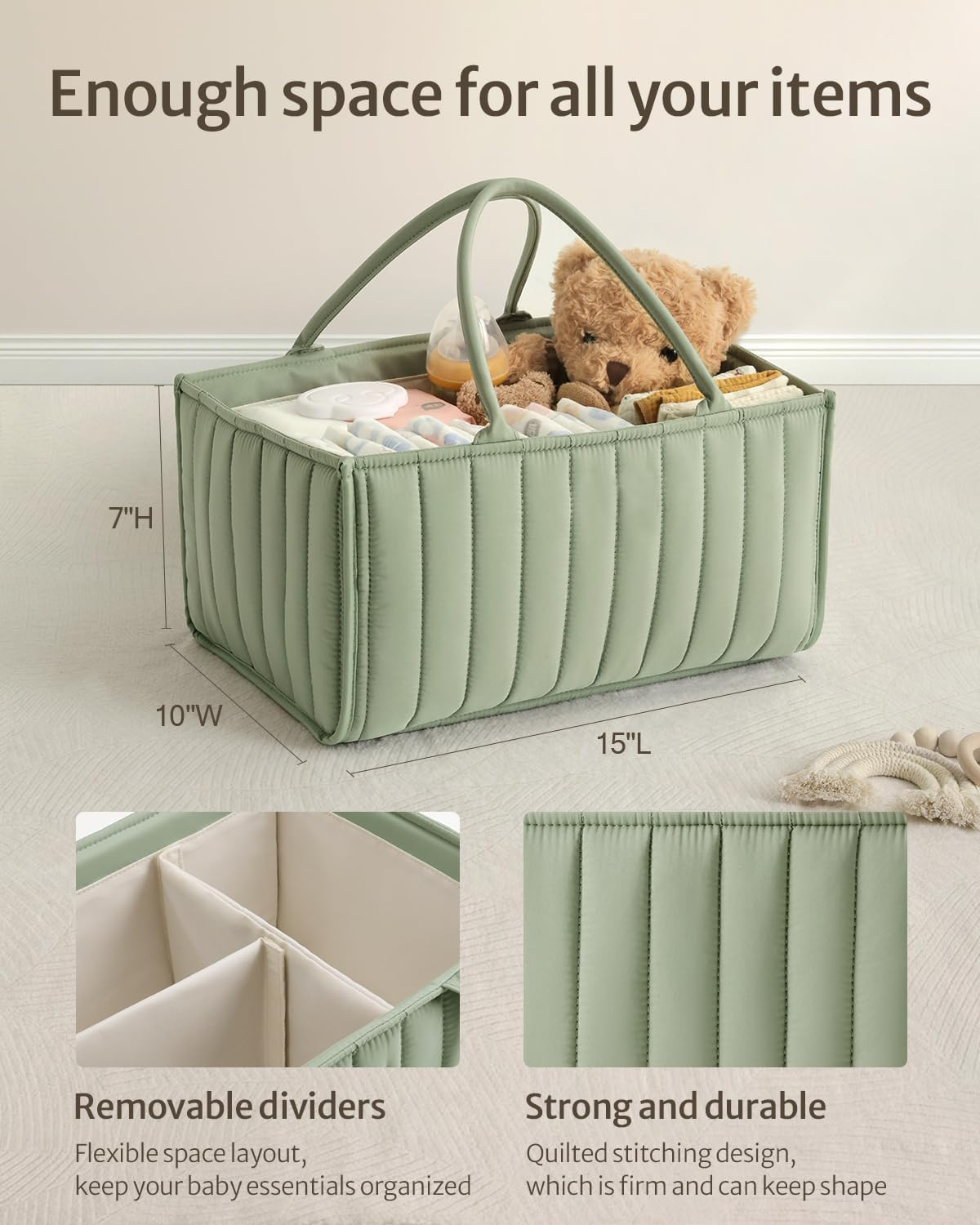 Baby Diaper Caddy Organizer,Nursery Storage Basket for Newborn Essentials Must Haves,Neutral Baby Gifts for Baby Shower Registry Items,Organizer for Diapers,Wipes (Green) image number 2