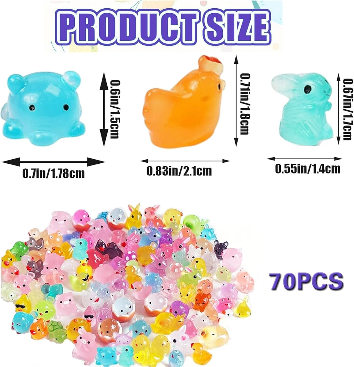 70PCS Glow in the Dark Mini Resin Animals - DIY Craft Kit for Aquariums, Fairy Gardens & Dollhouse Decor | Multi-Purpose Glowing Figures for Landscaping, Pottery & Family Projects (Random Styles) image number 2