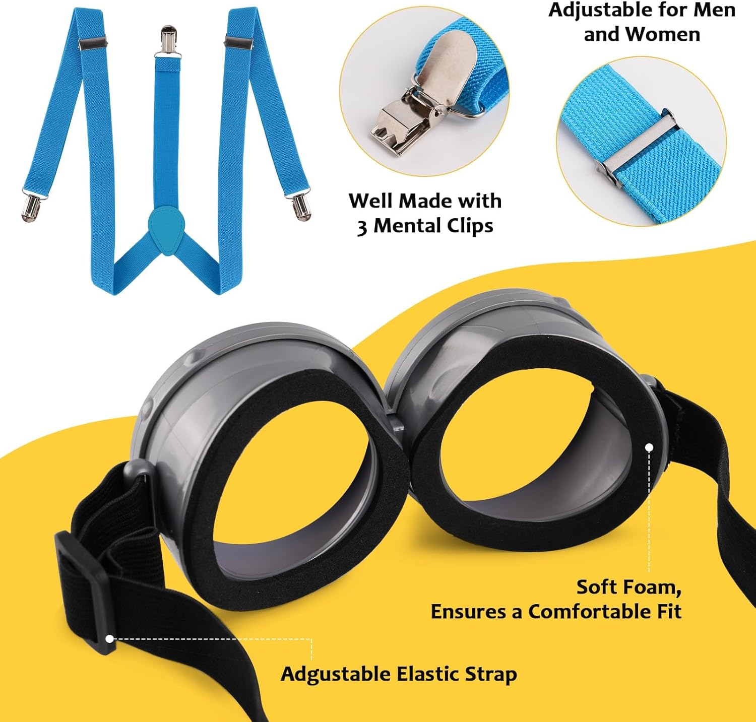 3PCS-5PCS Halloween Costume Accessories Adults Steampunk Goggles Glasses Yellow Beanie Hat Black Gloves for Adults Halloween Cosplay Party image number 1