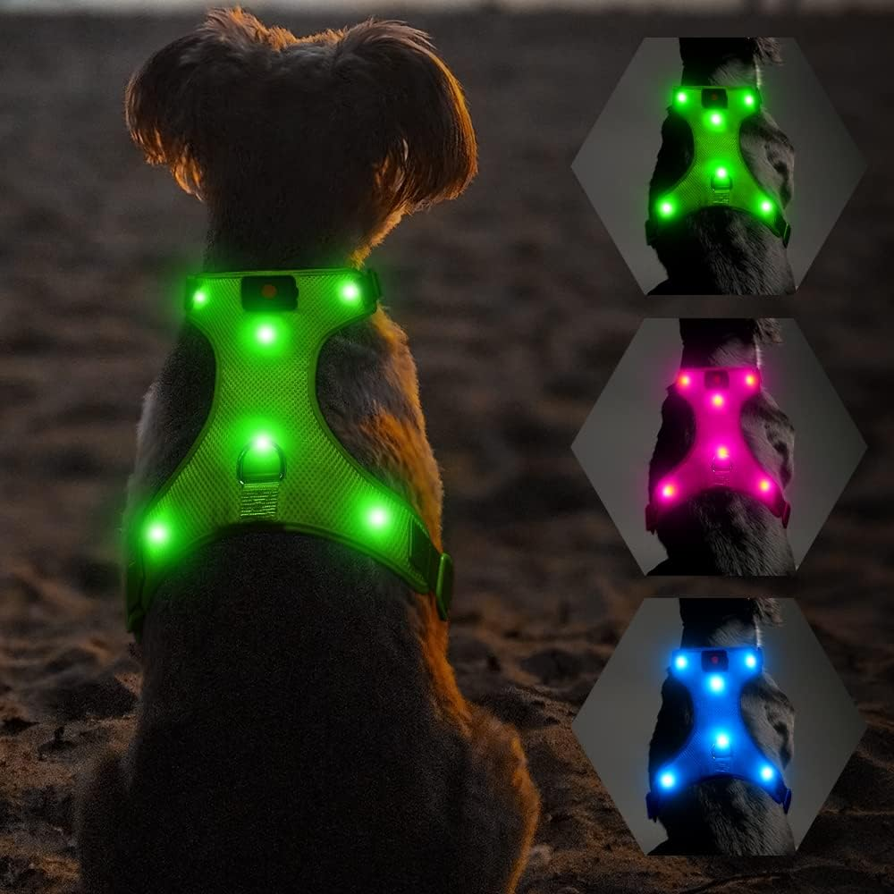 Flashseen LED Dog Harness, Lighted up USB Rechargeable Pet Harness, Illuminated Reflective Glowing Dog Vest Adjustable Soft Padded No-Pull Suit for Small, Medium, Large Dogs (Green, M) image number 2
