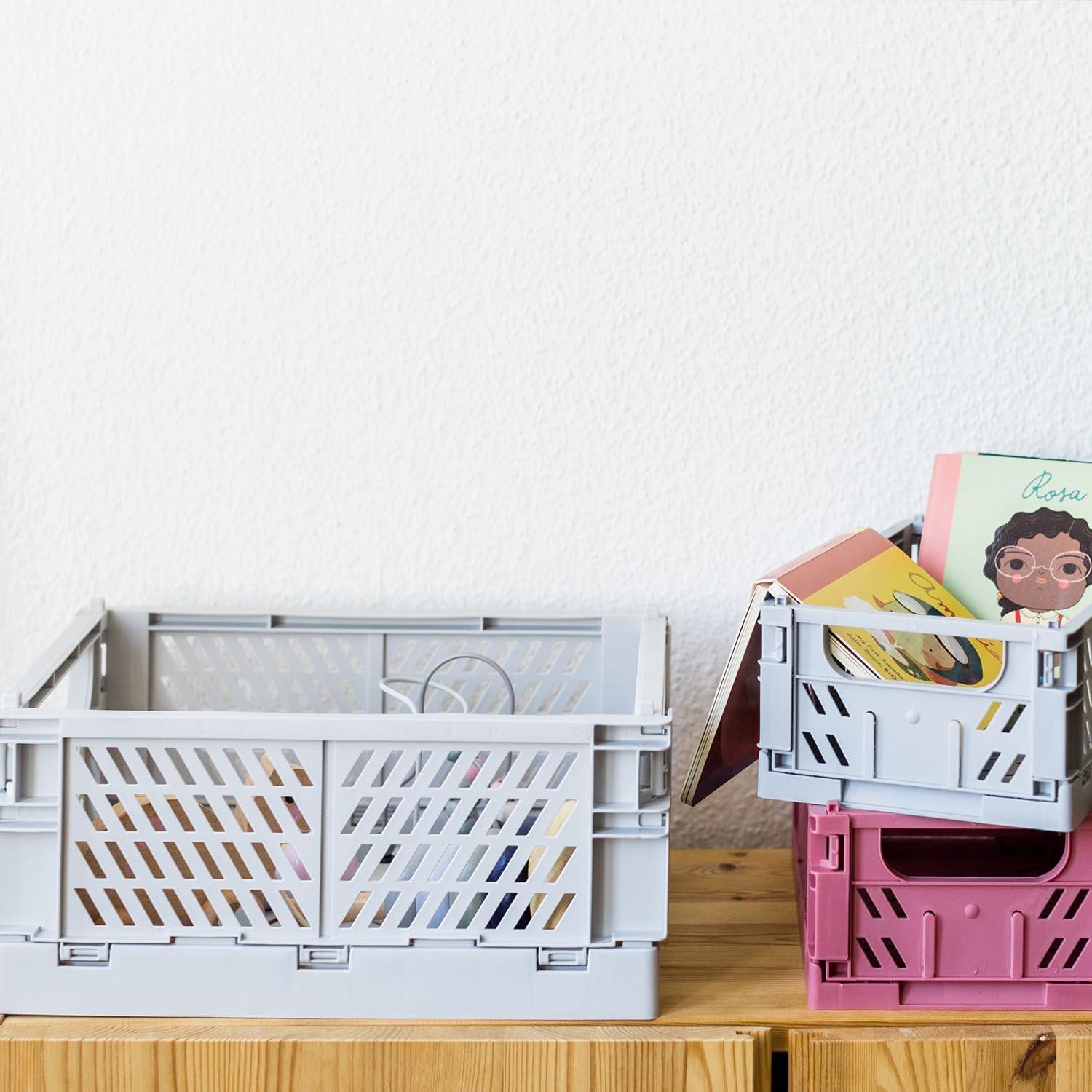 Kindsgut Clara Folding Storage Box Set, Foldable Plastic Storage Box, More Organisation in Subtle Colours and Simple Design, Stackable, Clara image number 2