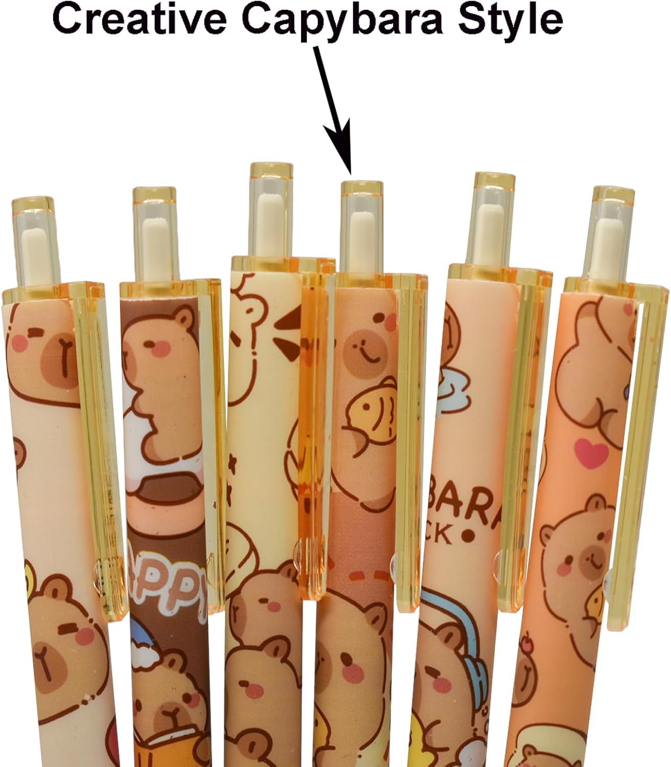 Maydahui 12PCS Capybara Rollerball Gel Pens Cartoon Animal Pen Retractable Priting Pens Novelty Pen Black Ink for School Party Office