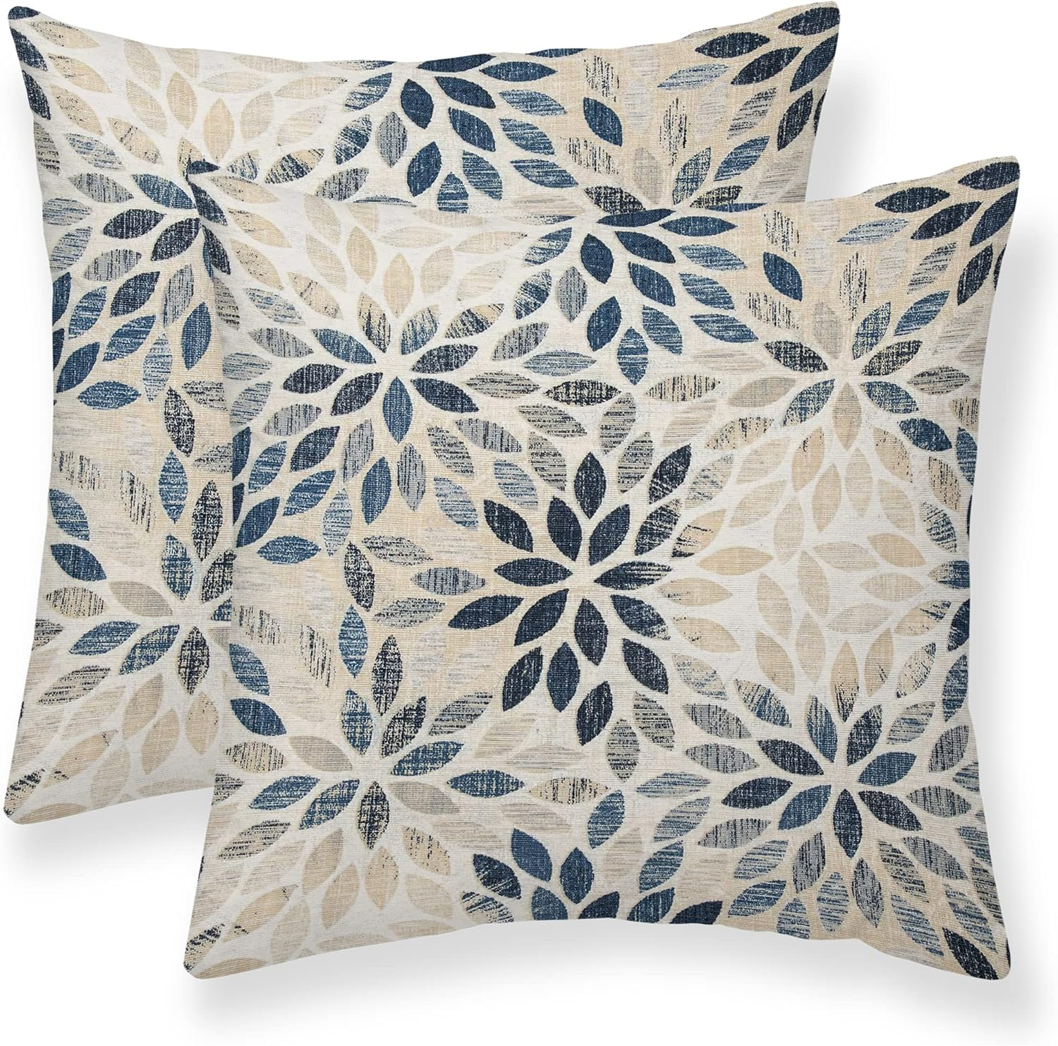 Dahlia Pillow Covers 18X18 Inch Set of 2 Summer Rust Geometric Flower Outdoor Decorative Throw Pillows Farmhouse Navy Blue Pillow Case Linen Square Cushion Cover for Home Sofa Bedroom Living Room image number 5