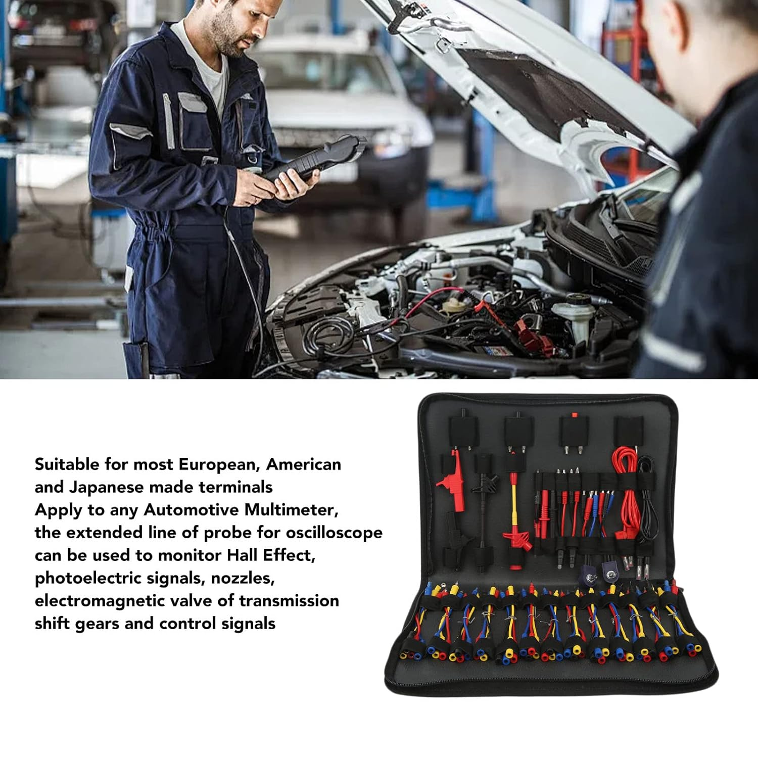 Asixxsix Automotive Circuit Test Lead Kit, Multimeter Electrical Testers Diagnostic Tools Wire Connectors Adapter Cables with Terminals, Clips and Carrying Bag image number 2