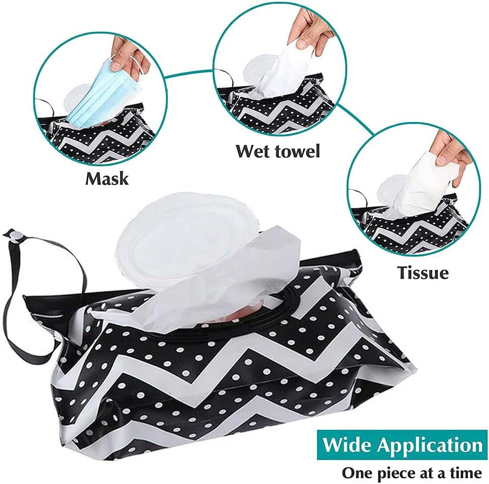 1X Black Wavy EVA Baby Wet Wipe Pouch Wipes Holder Case Reusable Refillable Wet Wipe Bag - Black Wavy X4 image number 6