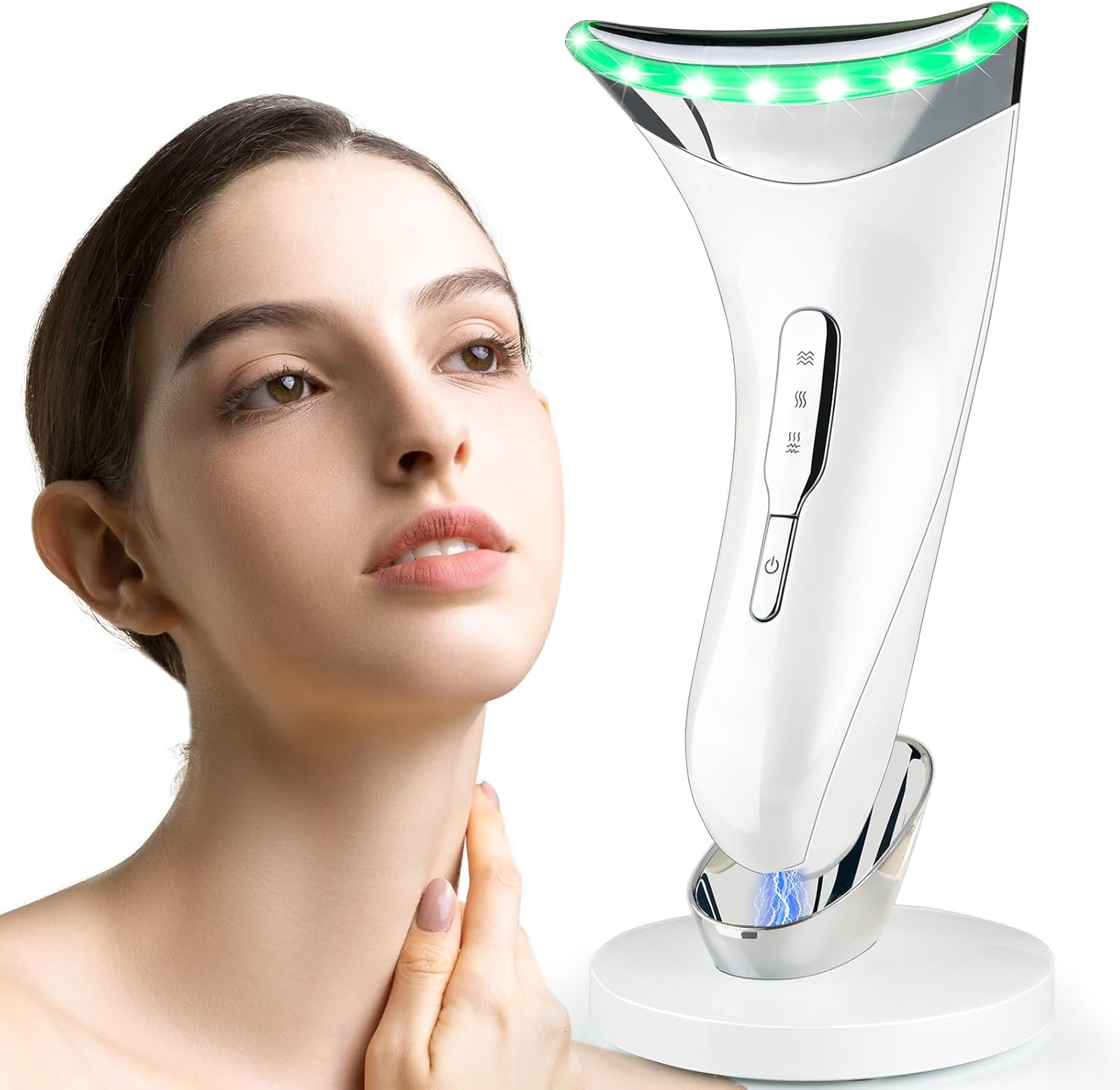 Facial Massager Face Lifting Device: Electric Skin Tightening Machine Neck Lift with 45&deg;C Heat EMS Massage - 3 LED Microcurrent Wand Anti-Wrinkle - Anti-Aging Neck Eye Massagers for Skin Care