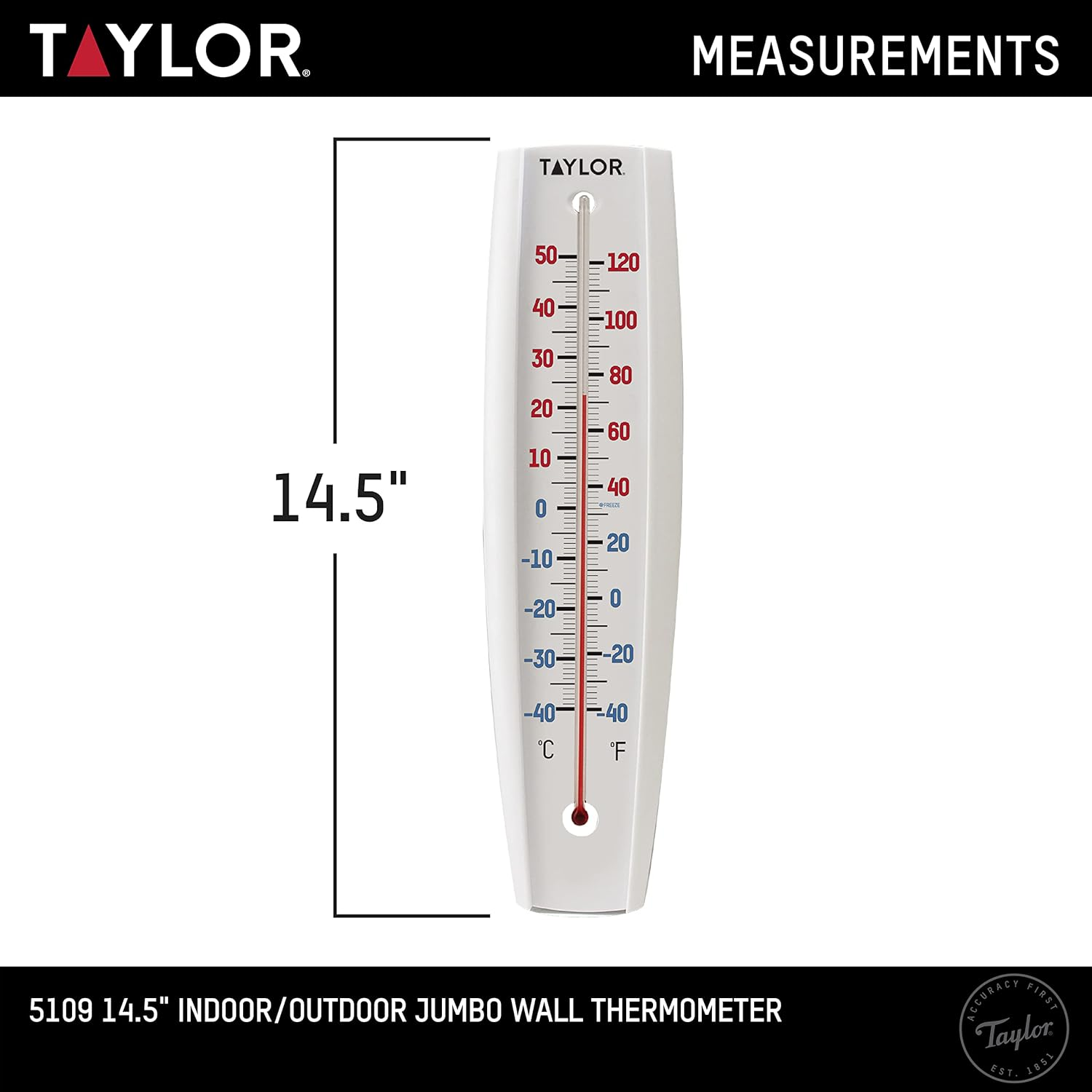Taylor Indoor Outdoor Thermometer - Jumbo Number Wall Thermometer, Wireless Thermometer for Patio, Garden, or Nursery Area, 14.5-Inch, White